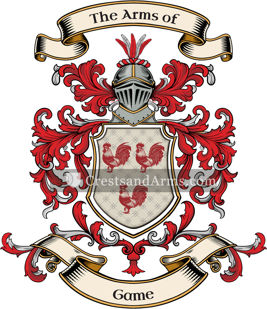 The Game coat of arms, drawn from the recorded blazon