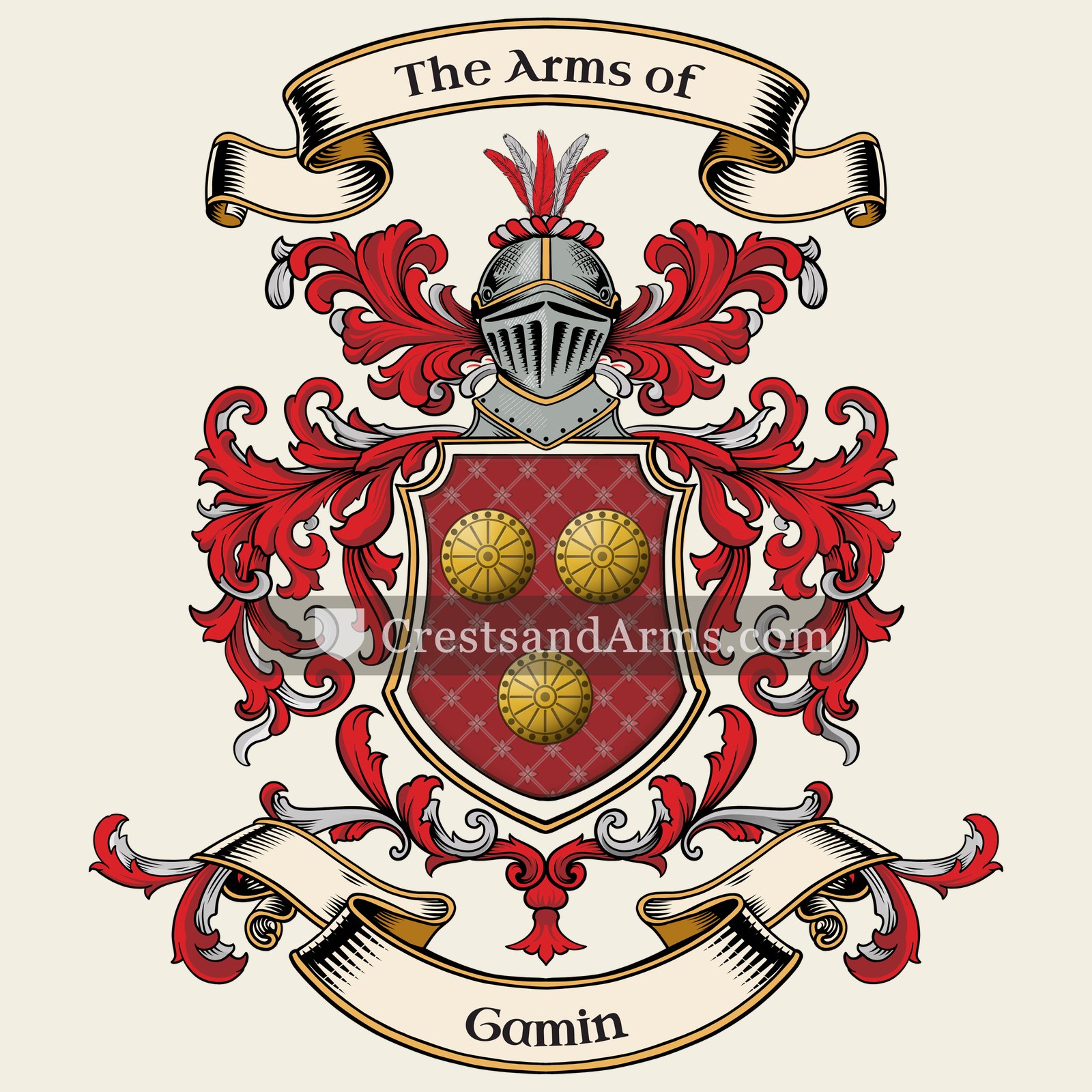 The Gamin coat of arms, drawn from the recorded blazon