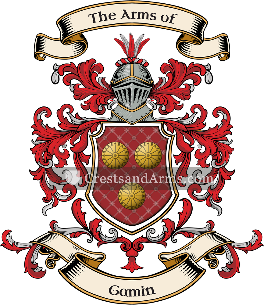 The Gamin coat of arms, drawn from the recorded blazon