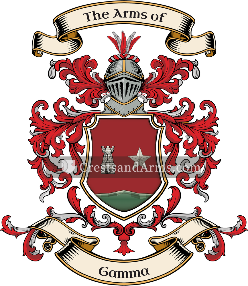 The Gamma coat of arms, drawn from the recorded blazon