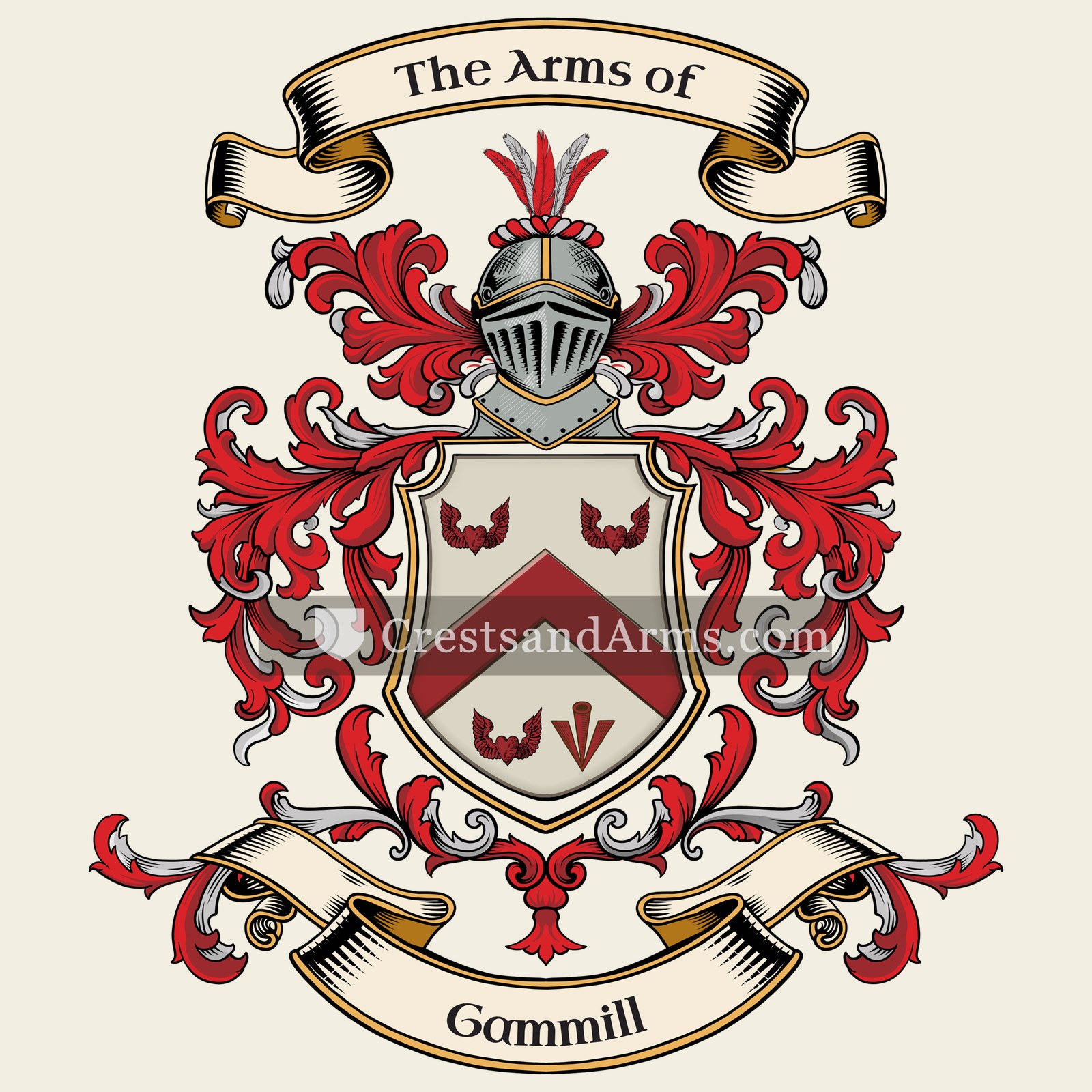 The Gammill coat of arms, drawn from the recorded blazon