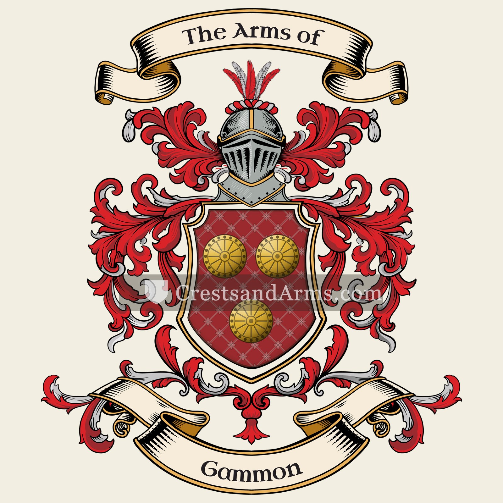The Gammon coat of arms, drawn from the recorded blazon