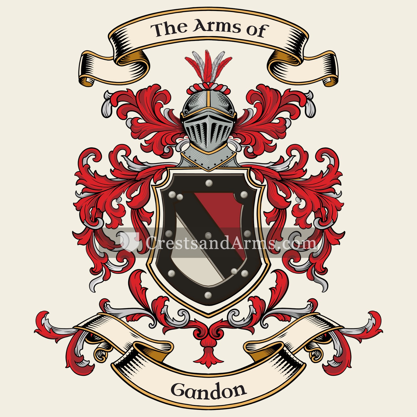 The Gandon coat of arms, drawn from the recorded blazon