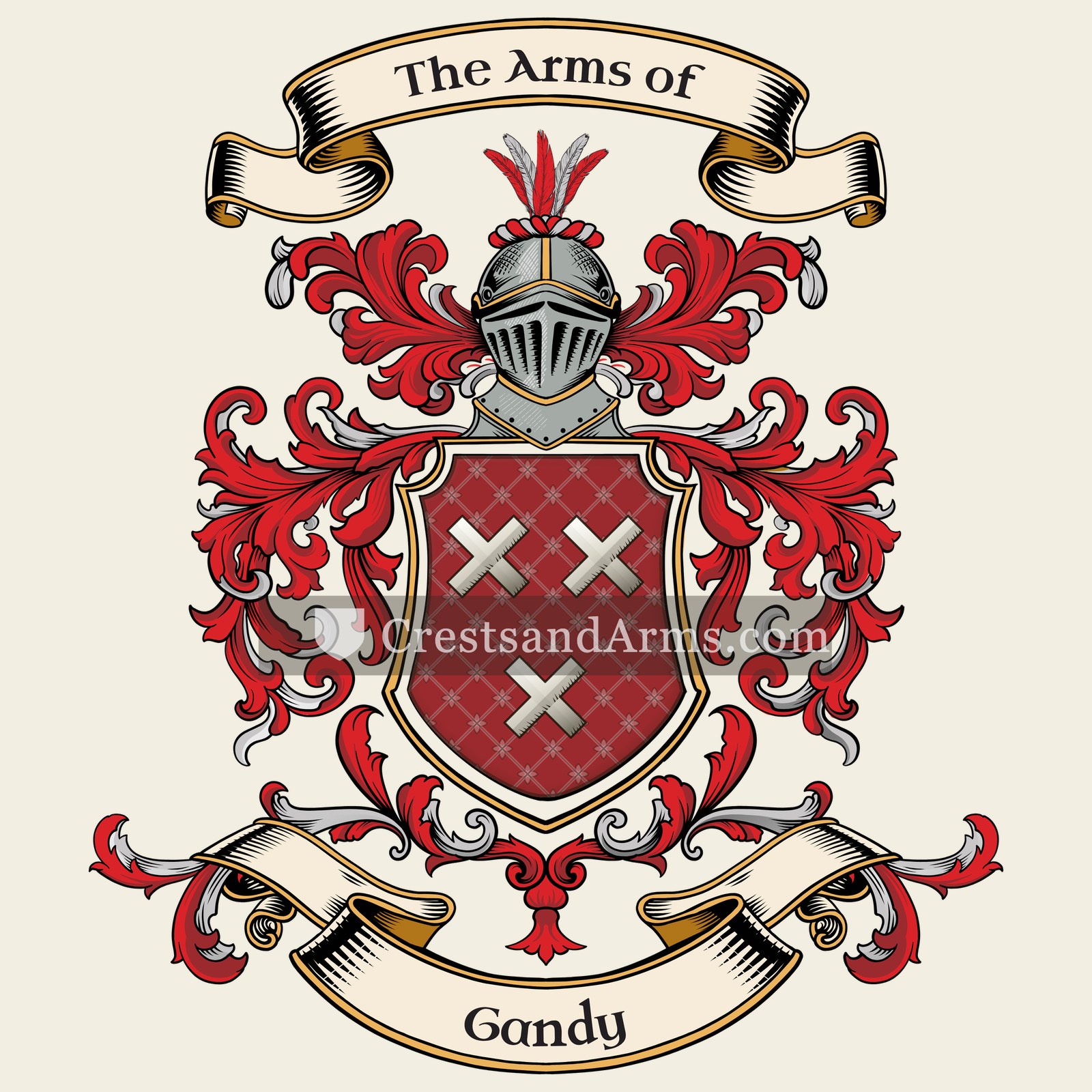 The Gandy coat of arms, drawn from the recorded blazon