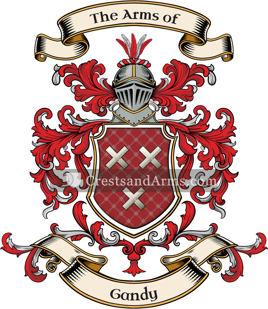 The Gandy coat of arms, drawn from the recorded blazon