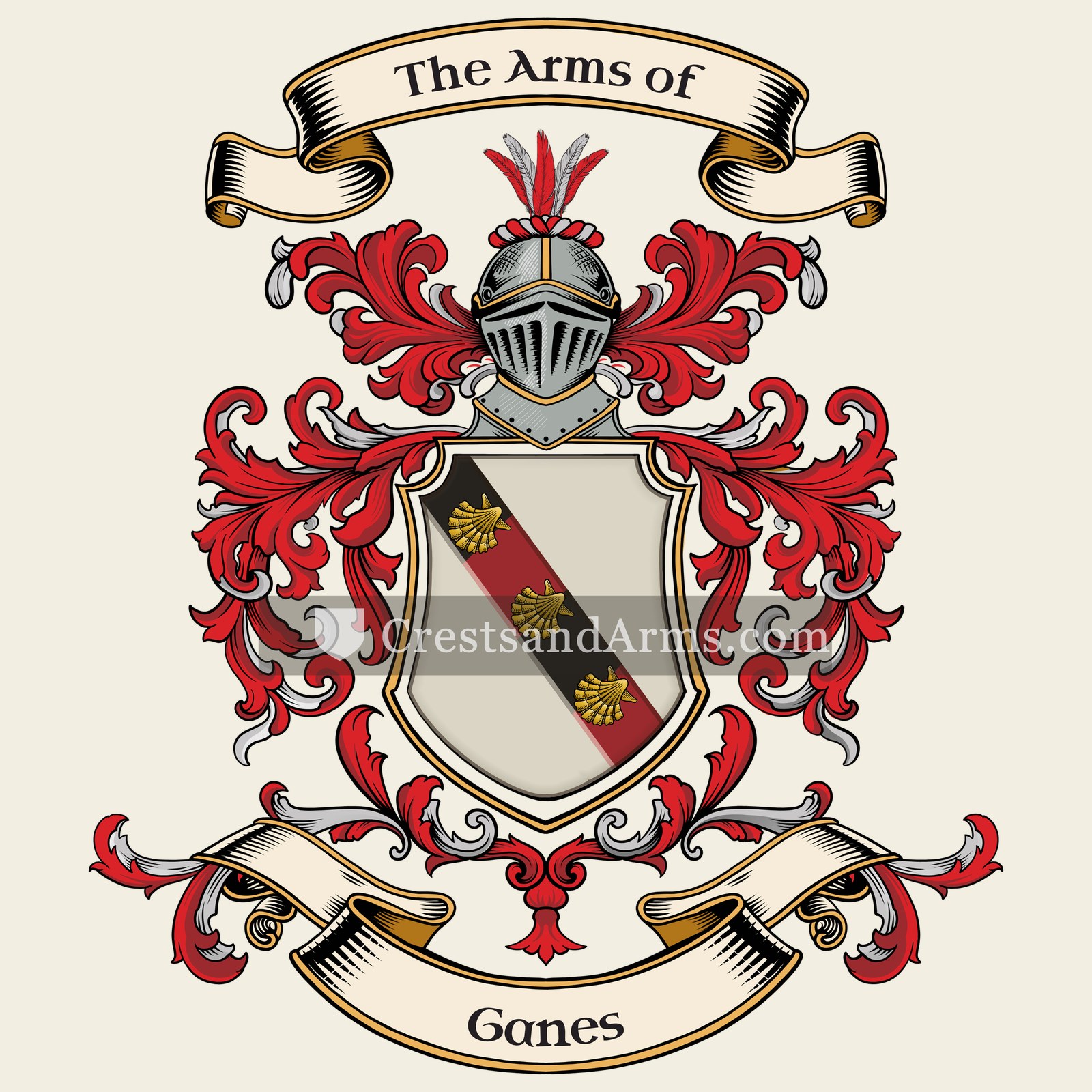 The Ganes coat of arms, drawn from the recorded blazon