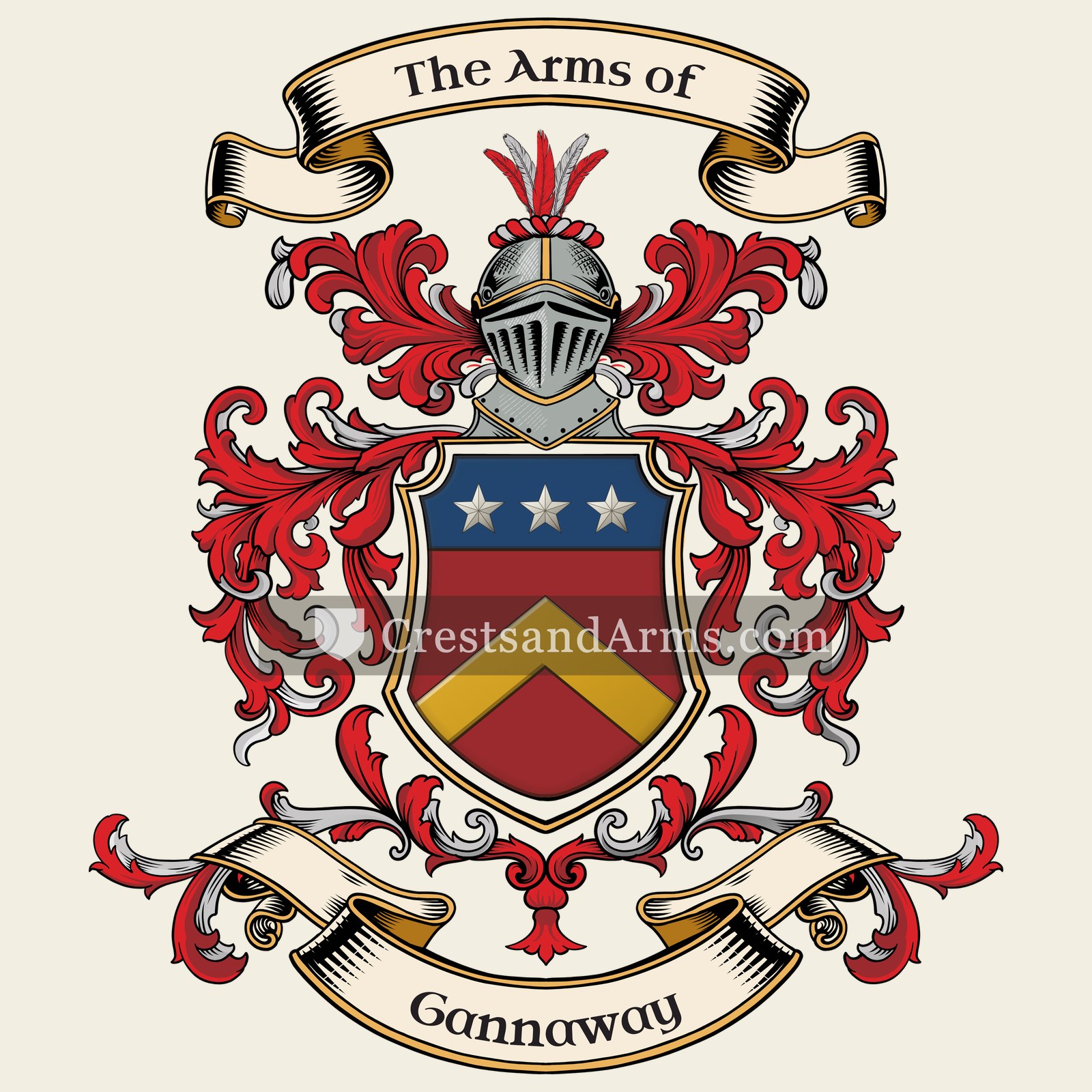The Gannaway coat of arms, drawn from the recorded blazon