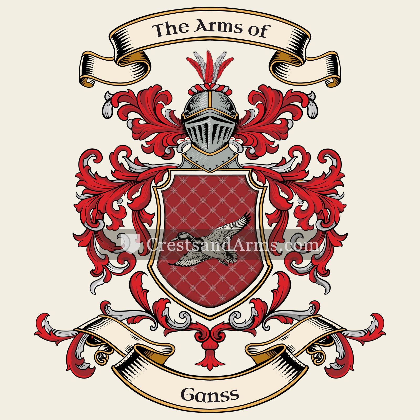 The Ganss coat of arms, drawn from the recorded blazon