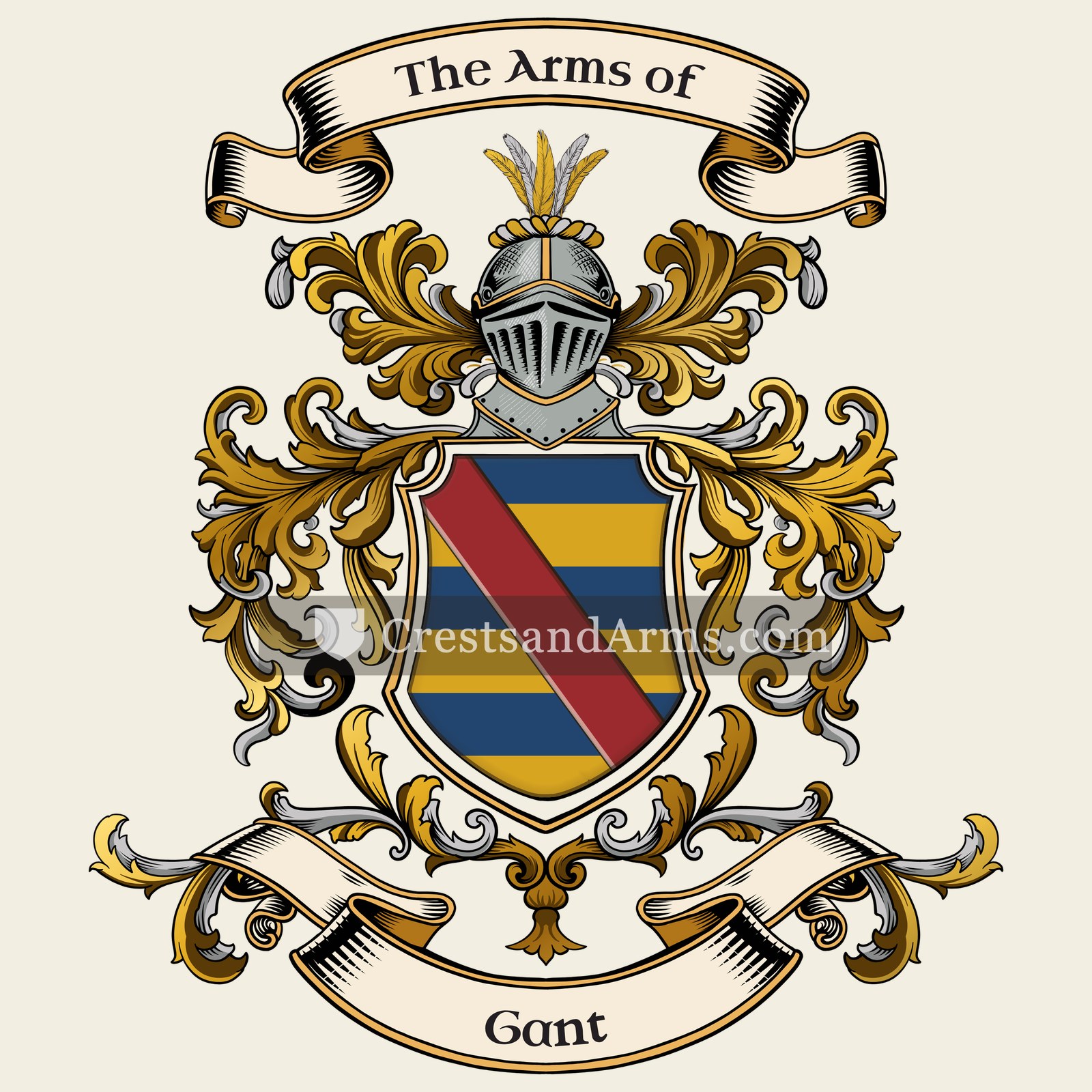 The Gant coat of arms, drawn from the recorded blazon