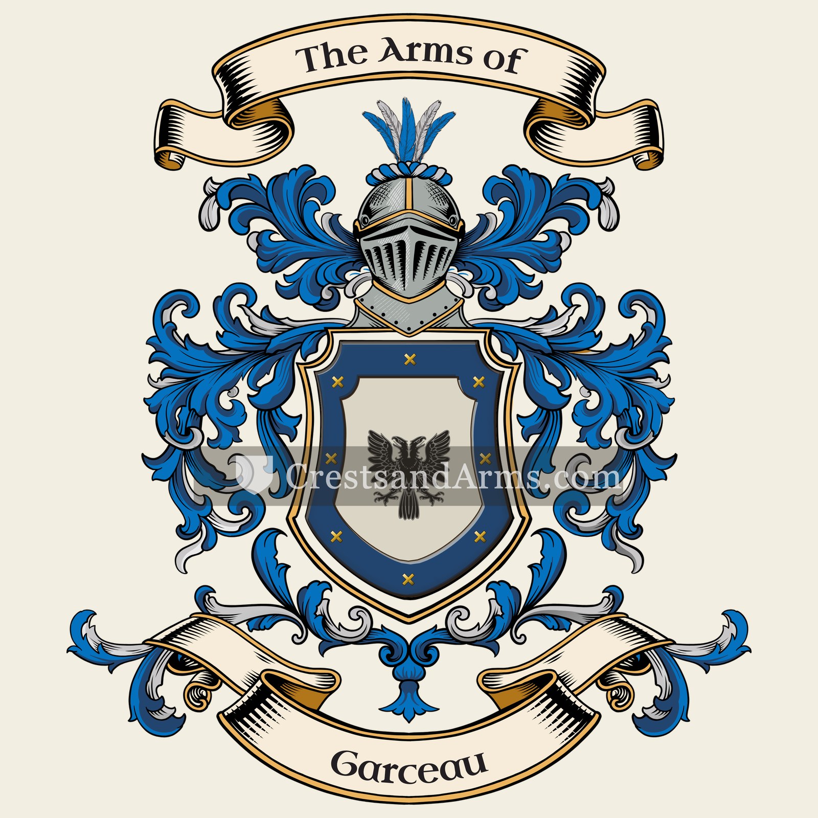 The Garceau coat of arms, drawn from the recorded blazon