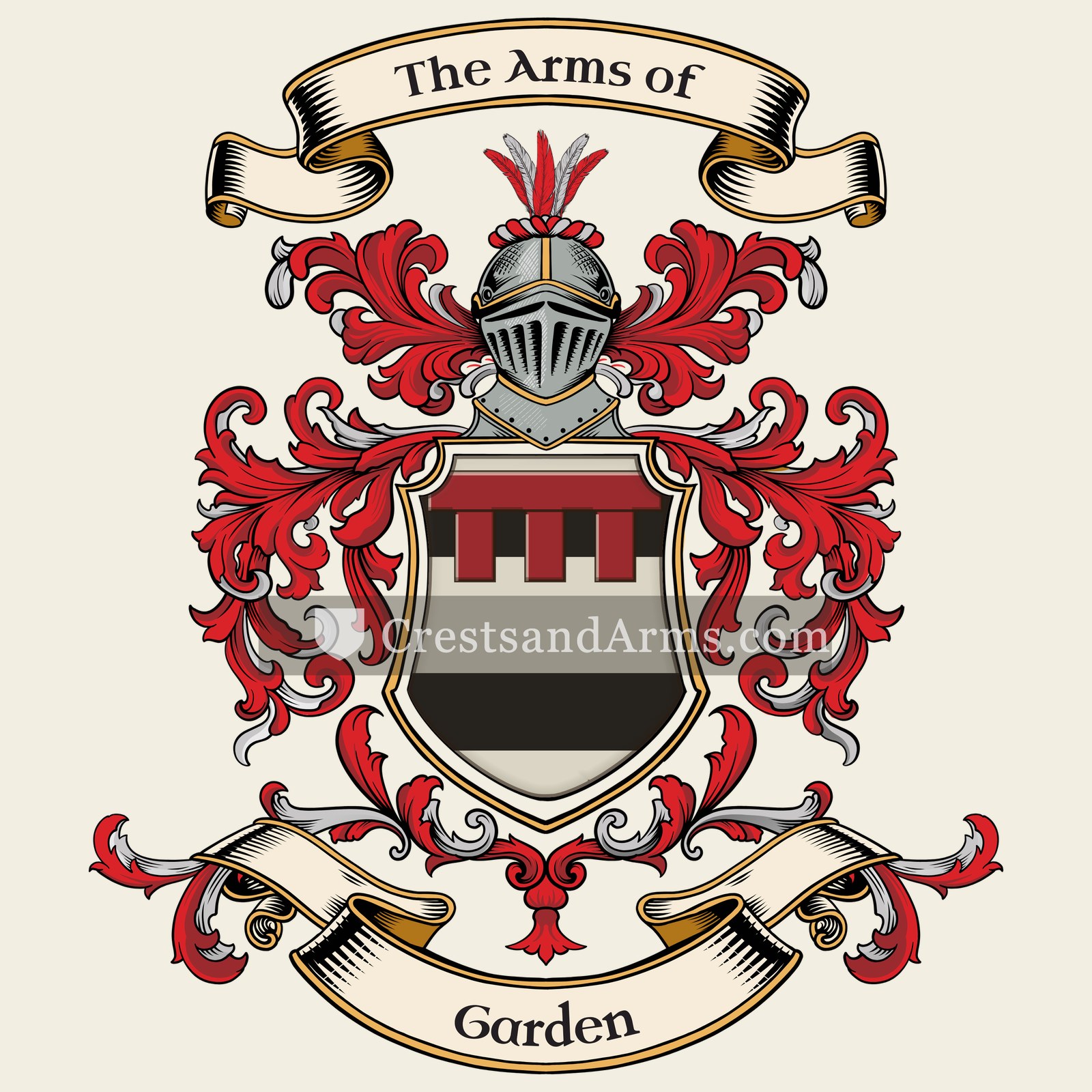 The Garden coat of arms, drawn from the recorded blazon