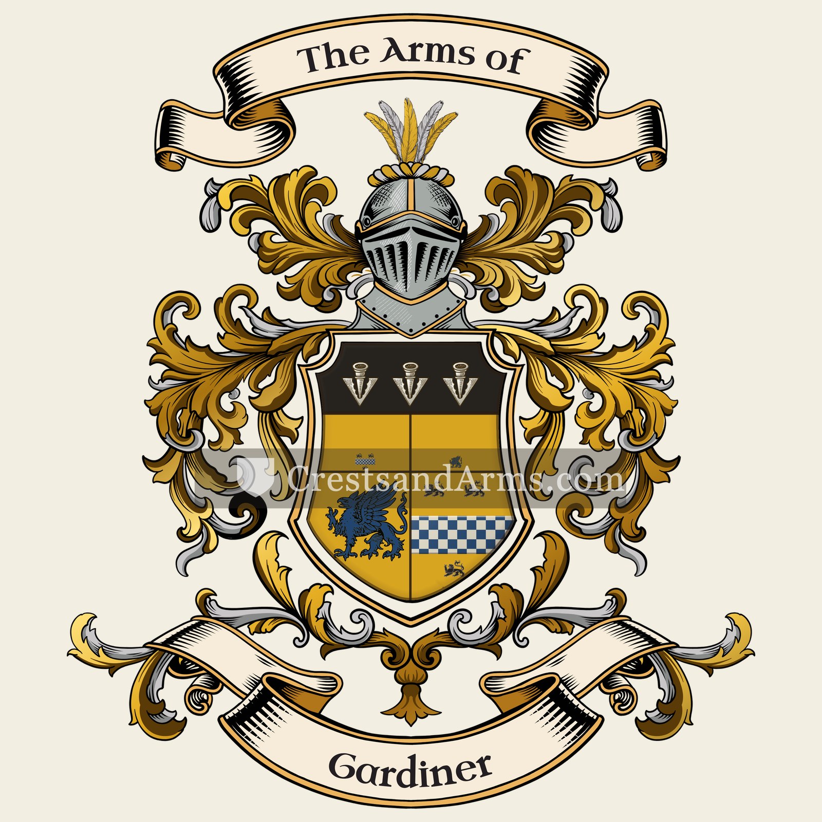 The Gardiner coat of arms, drawn from the recorded blazon