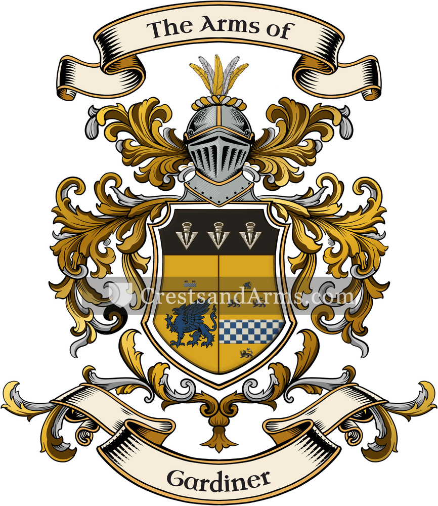 The Gardiner coat of arms, drawn from the recorded blazon