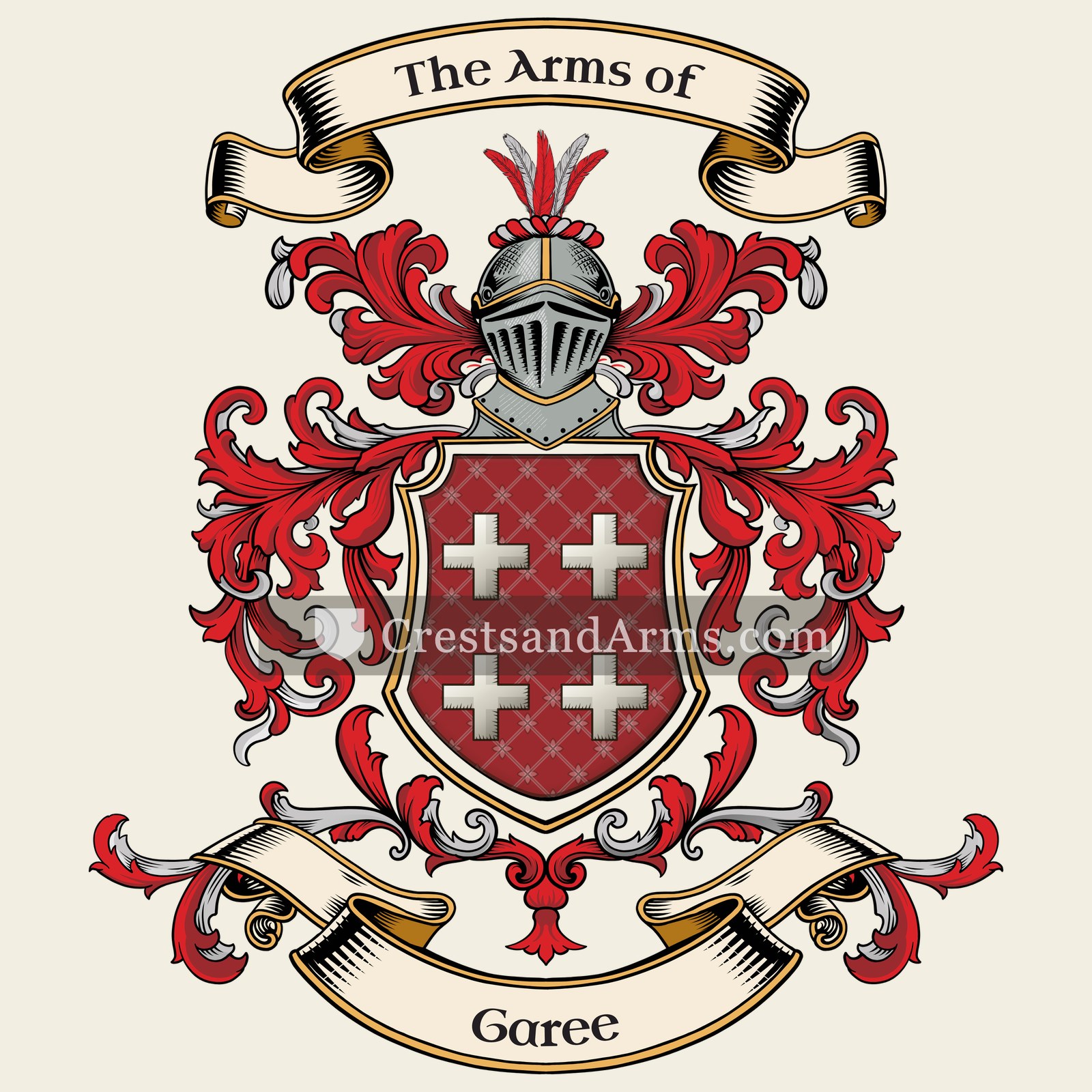 The Garee coat of arms, drawn from the recorded blazon
