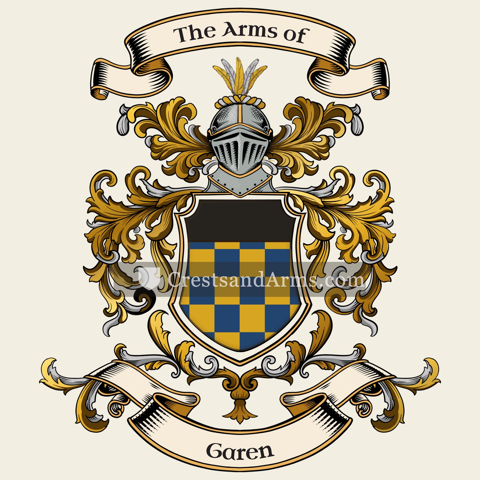 The Garen coat of arms, drawn from the recorded blazon
