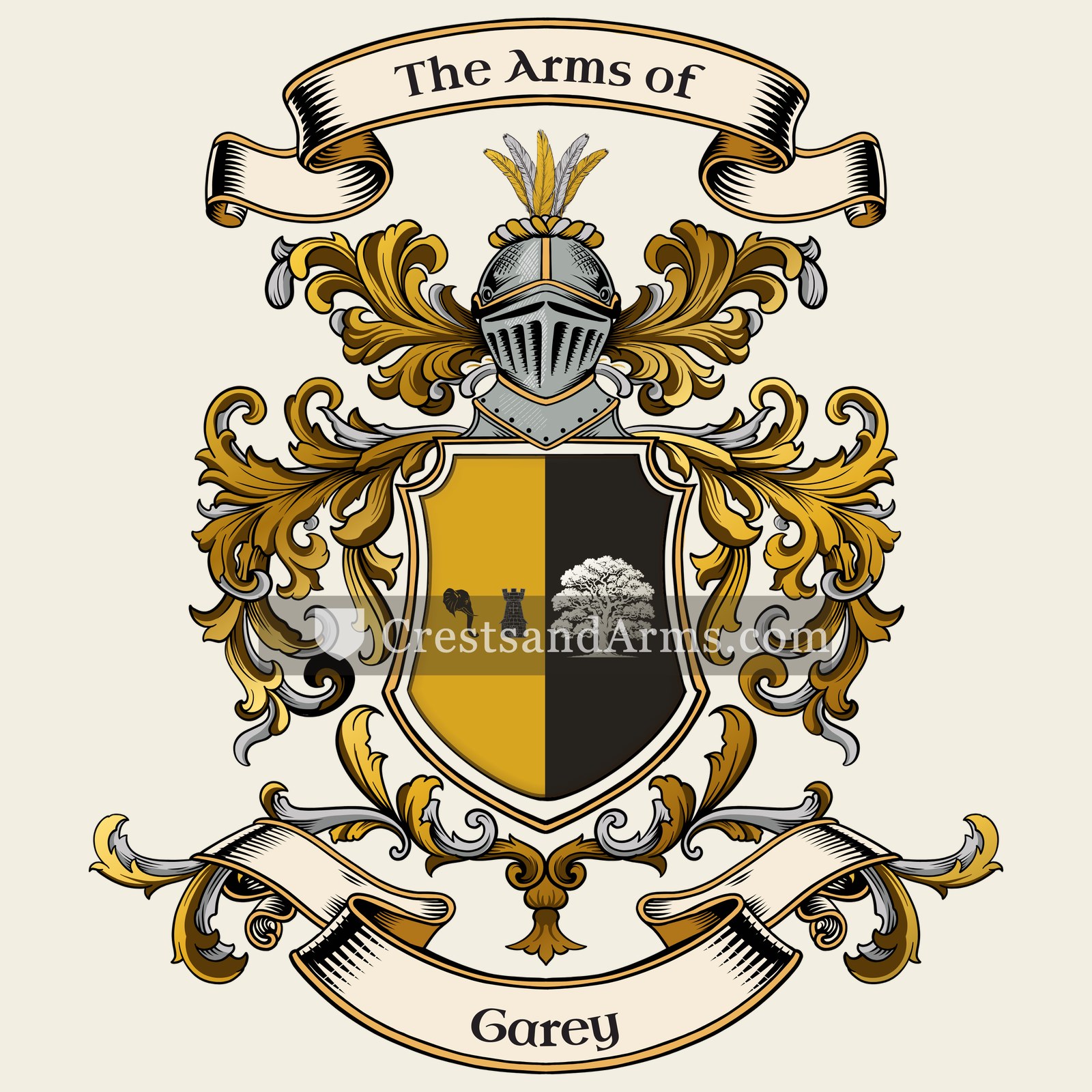 The Garey coat of arms, drawn from the recorded blazon
