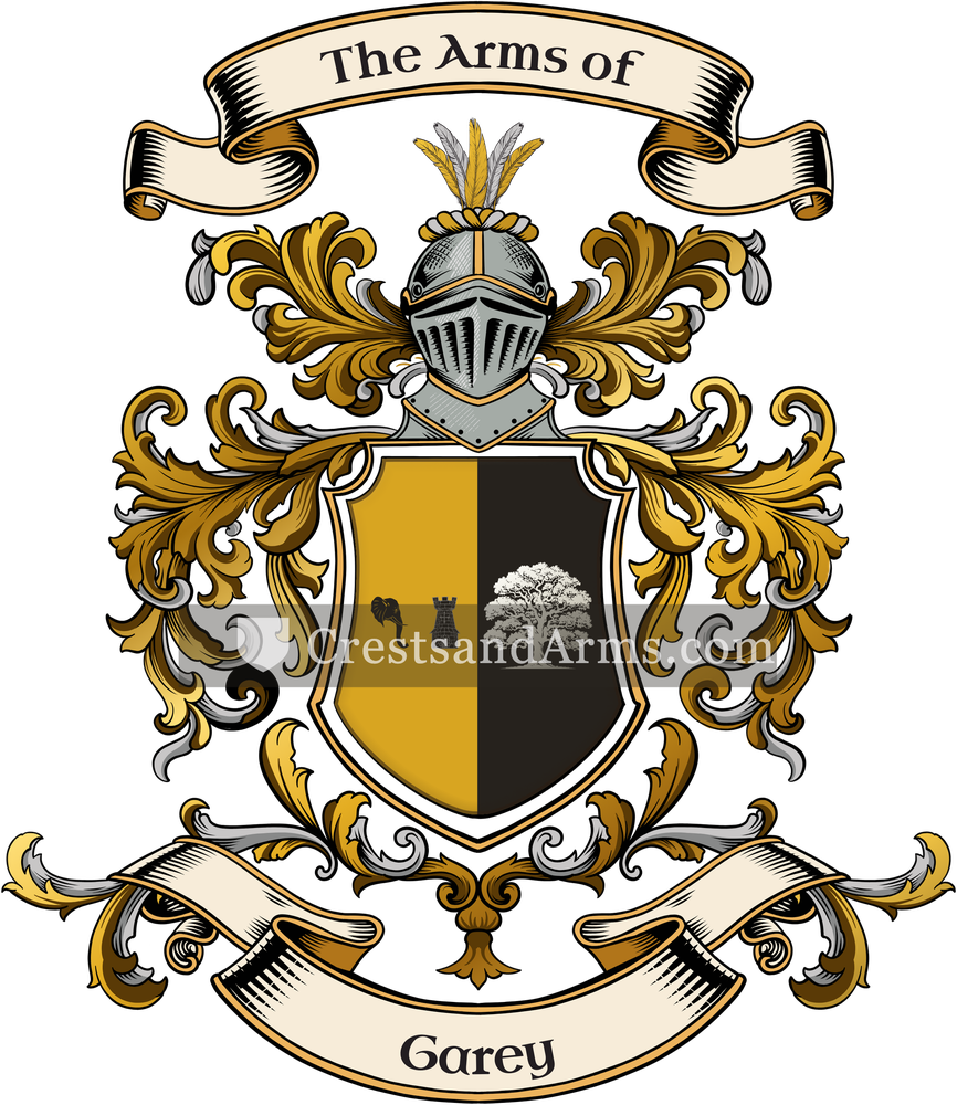 The Garey coat of arms, drawn from the recorded blazon