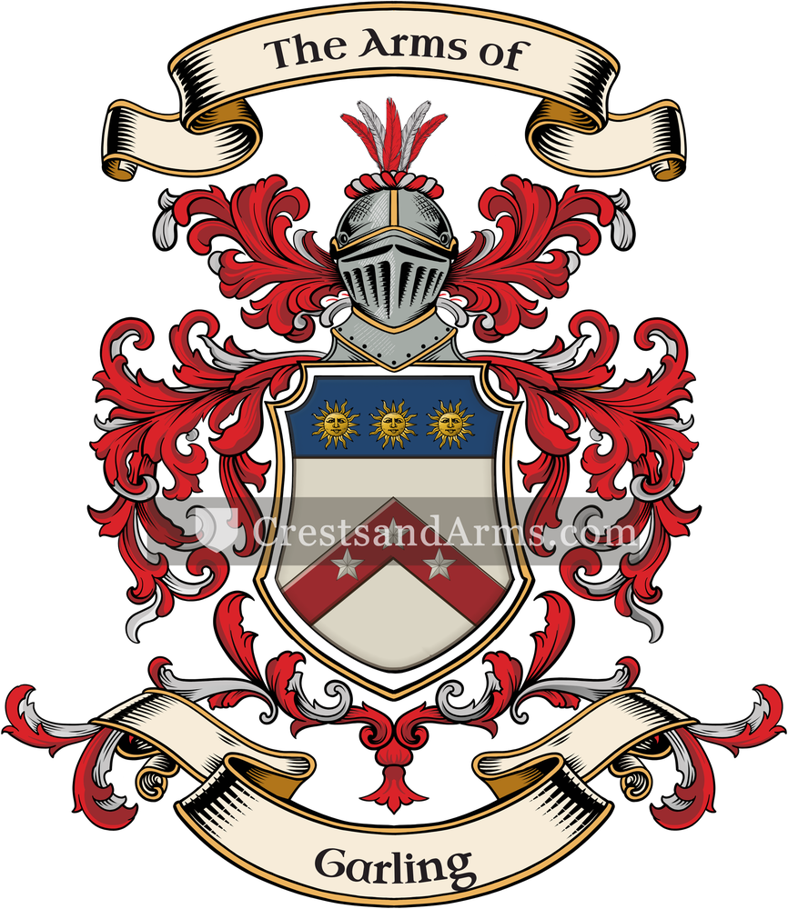 The Garling coat of arms, drawn from the recorded blazon