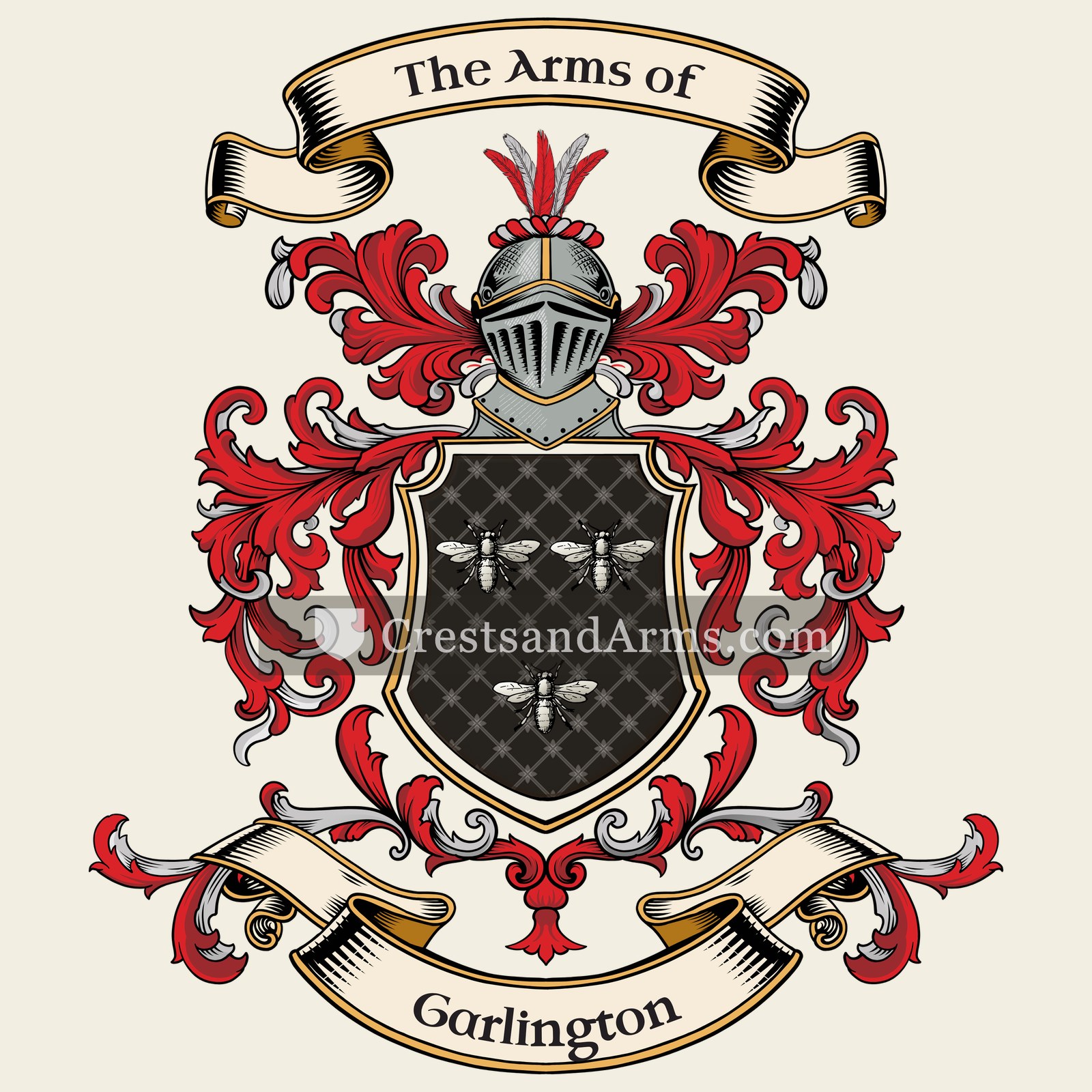 The Garlington coat of arms, drawn from the recorded blazon