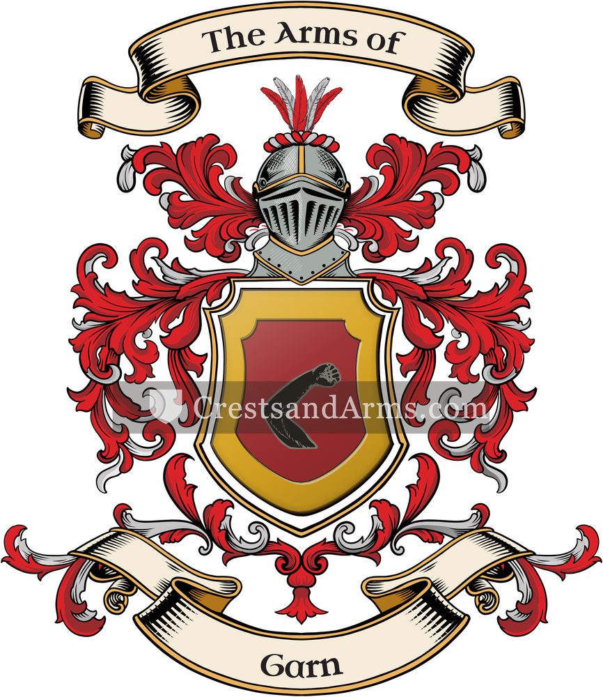 The Garn coat of arms, drawn from the recorded blazon