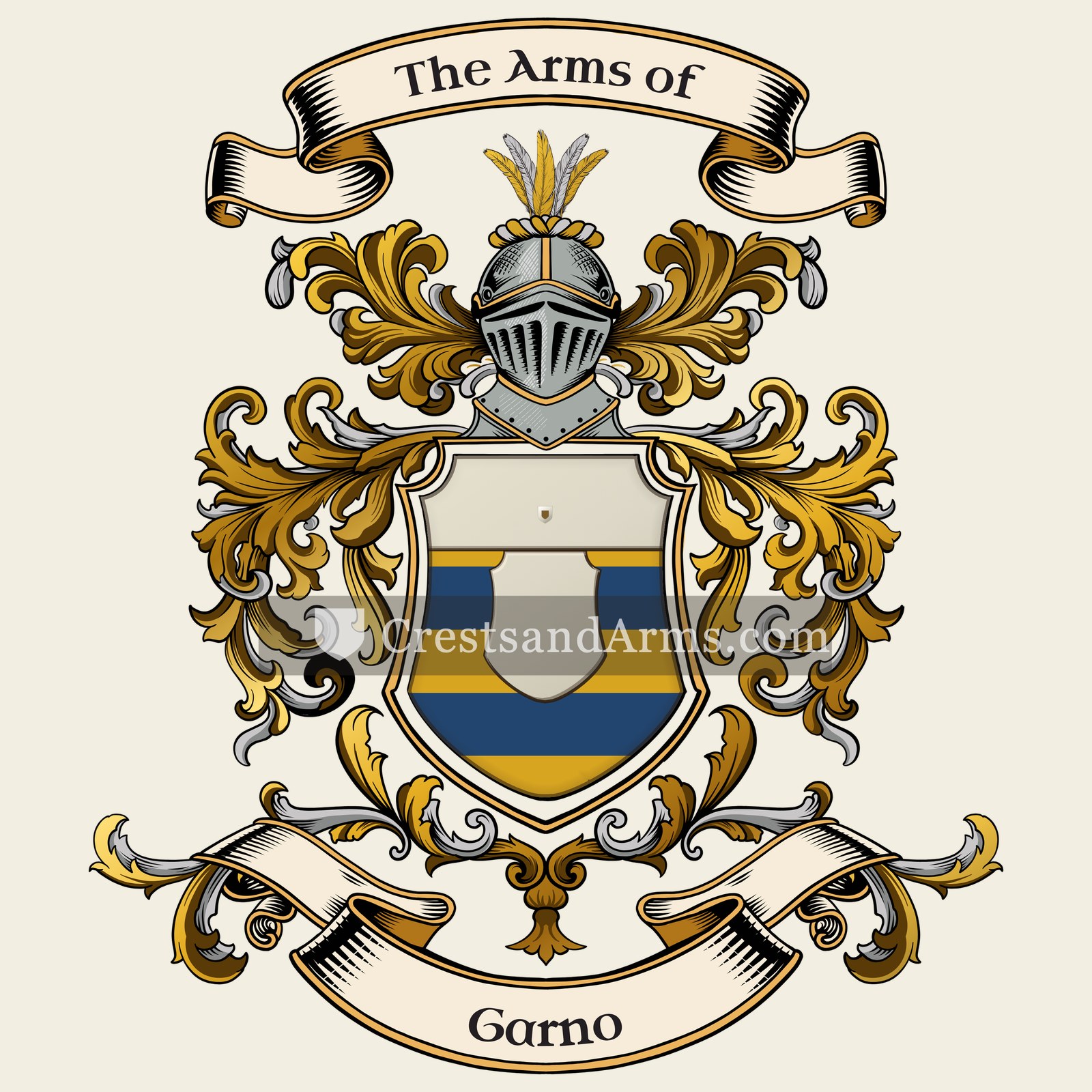 The Garno coat of arms, drawn from the recorded blazon