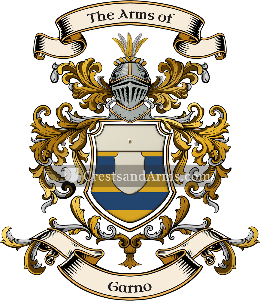 The Garno coat of arms, drawn from the recorded blazon