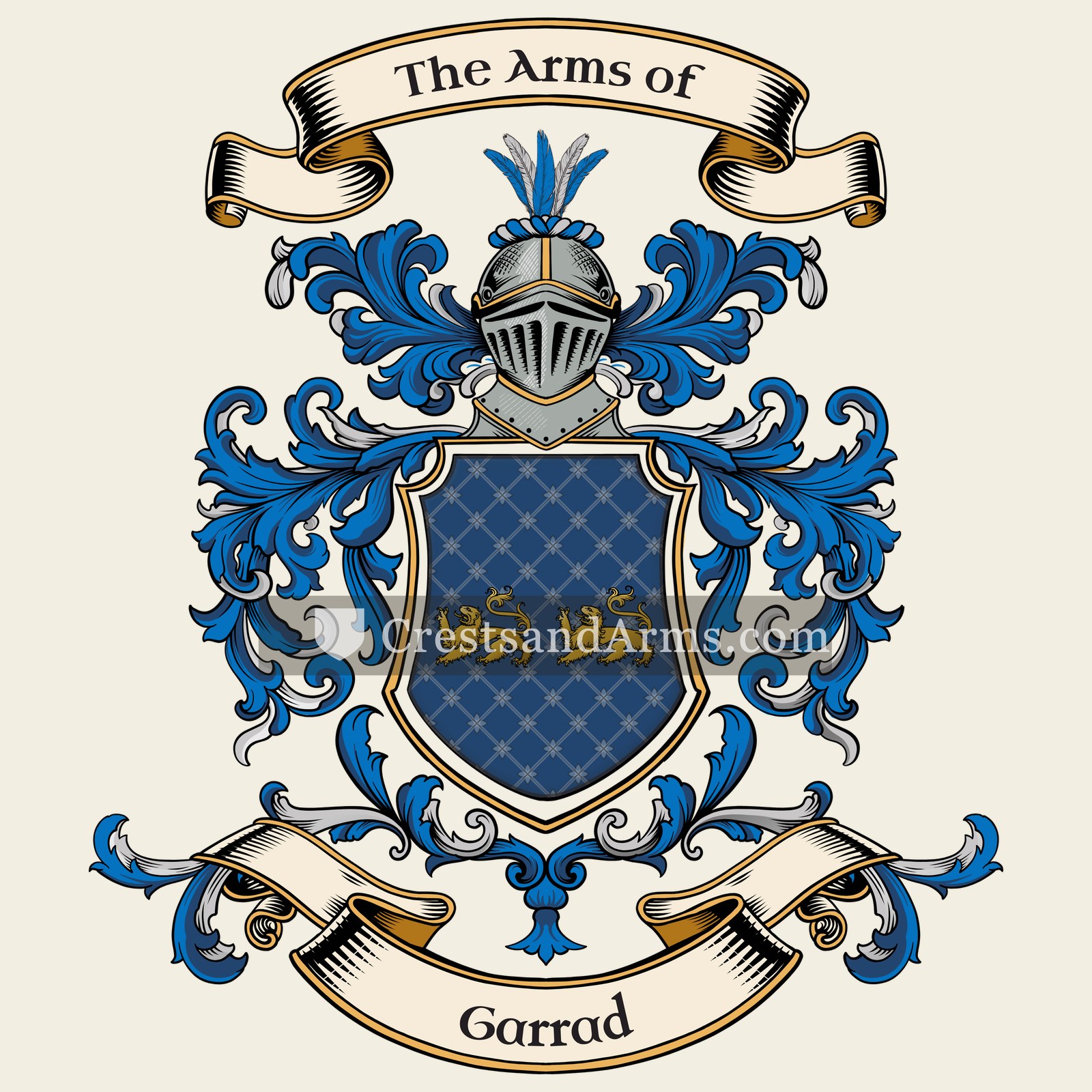 The Garrad coat of arms, drawn from the recorded blazon