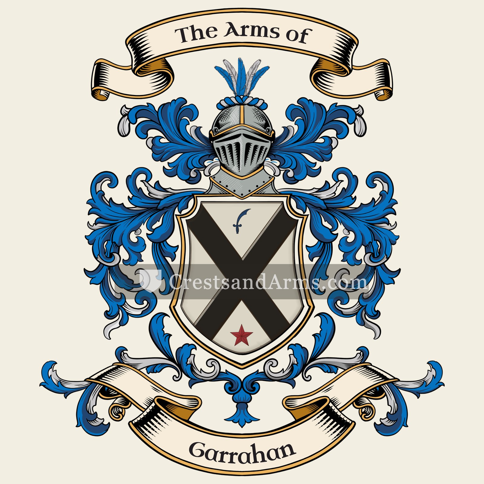 The Garrahan coat of arms, drawn from the recorded blazon