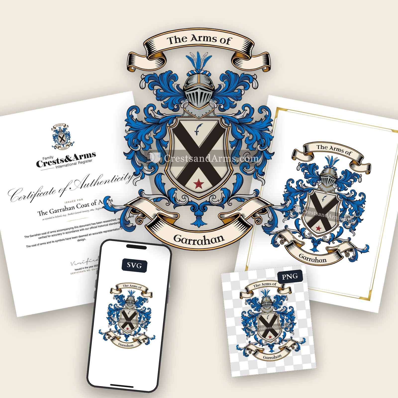 The Garrahan arms on the coat of arms — digital pack