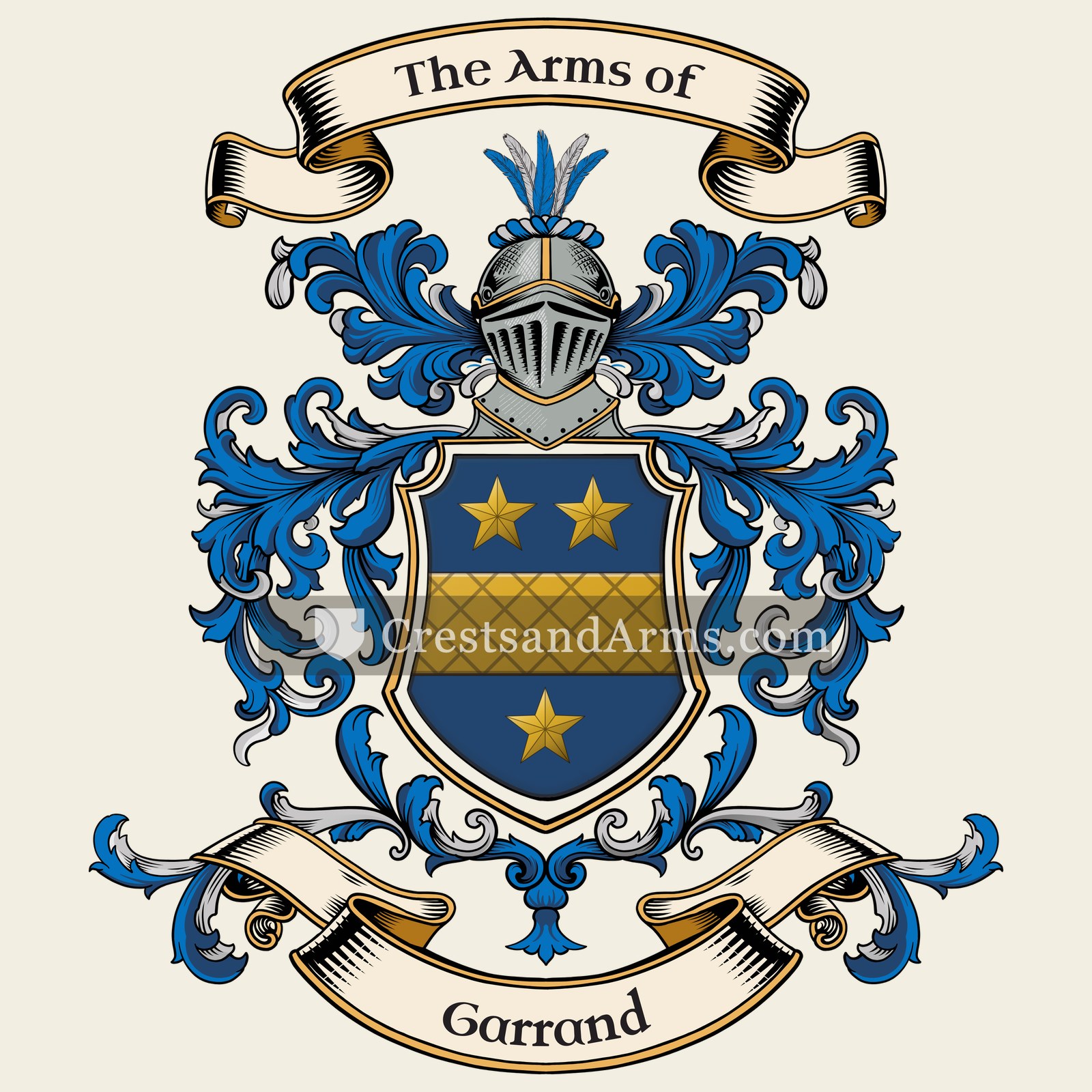 The Garrand coat of arms, drawn from the recorded blazon