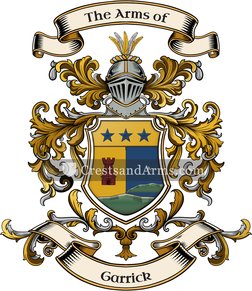 The Garrick coat of arms, drawn from the recorded blazon