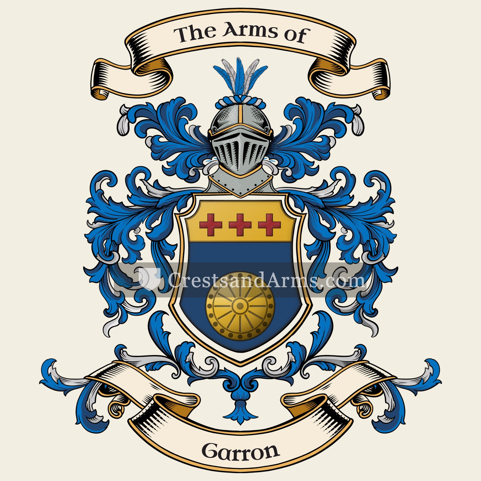 The Garron coat of arms, drawn from the recorded blazon