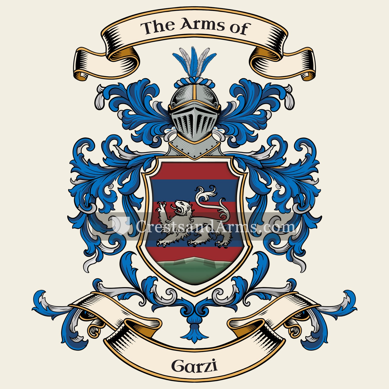 The Garzi coat of arms, drawn from the recorded blazon
