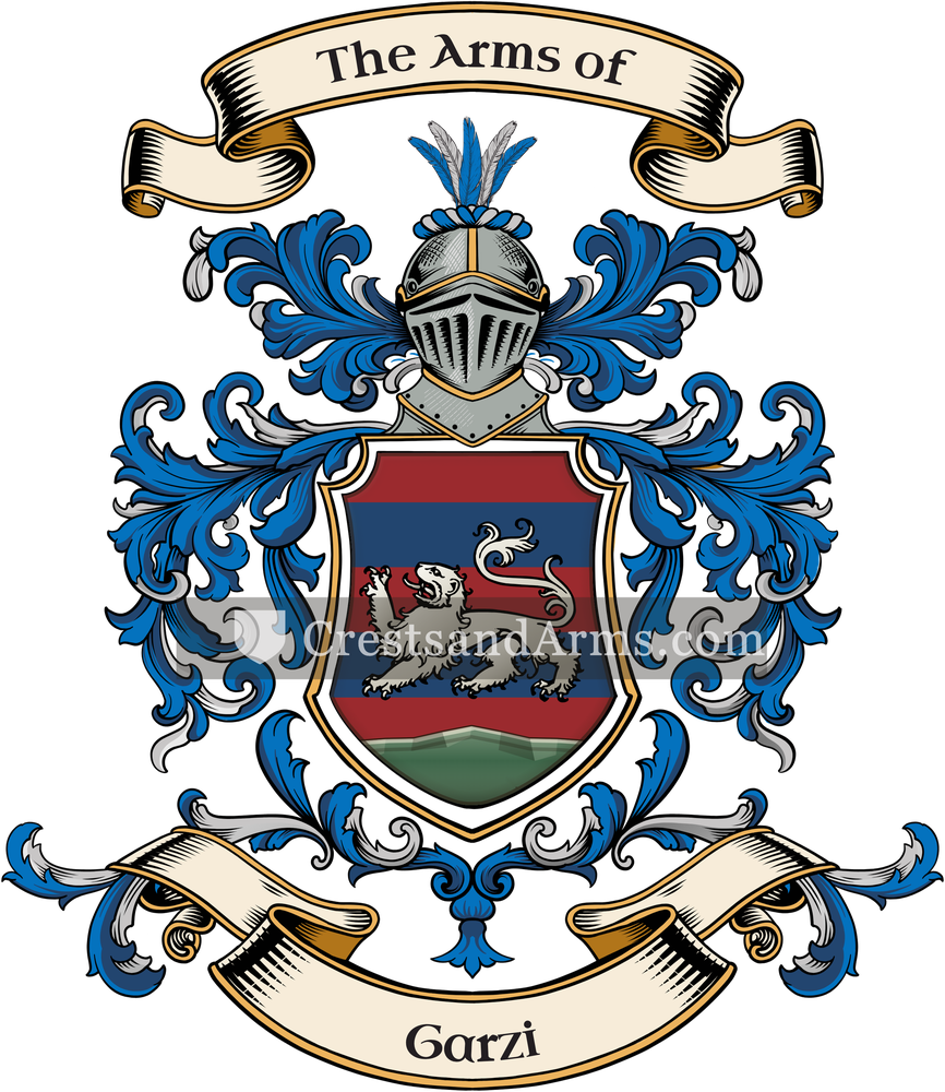 The Garzi coat of arms, drawn from the recorded blazon
