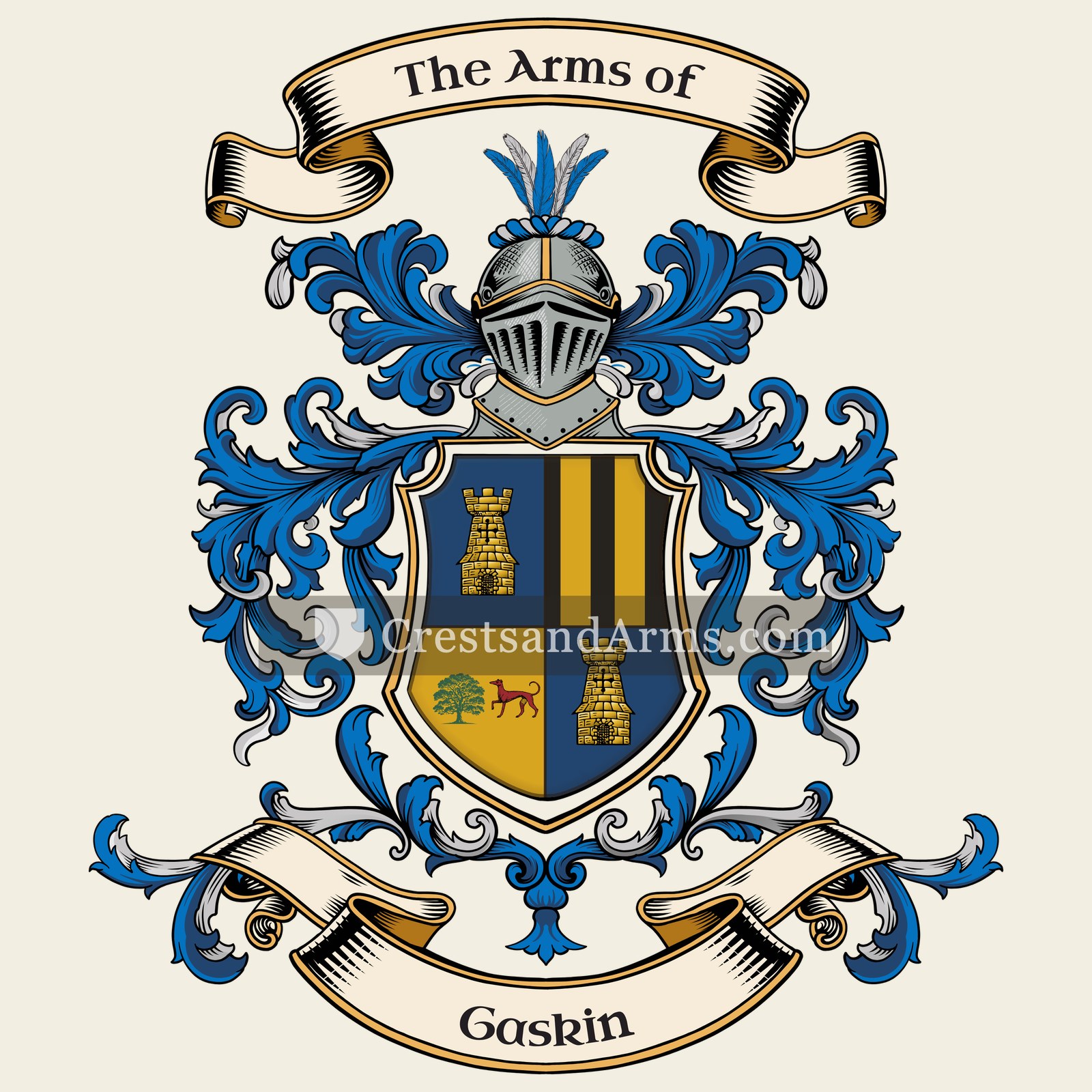 The Gaskin coat of arms, drawn from the recorded blazon