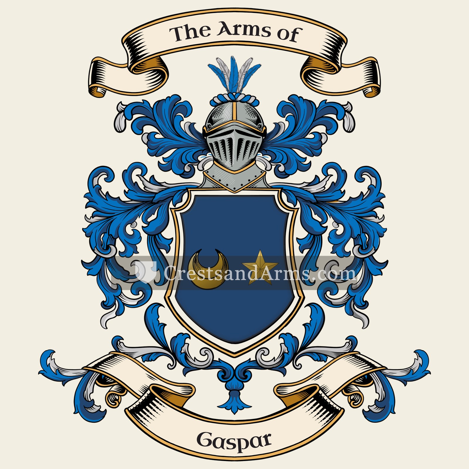 The Gaspar coat of arms, drawn from the recorded blazon