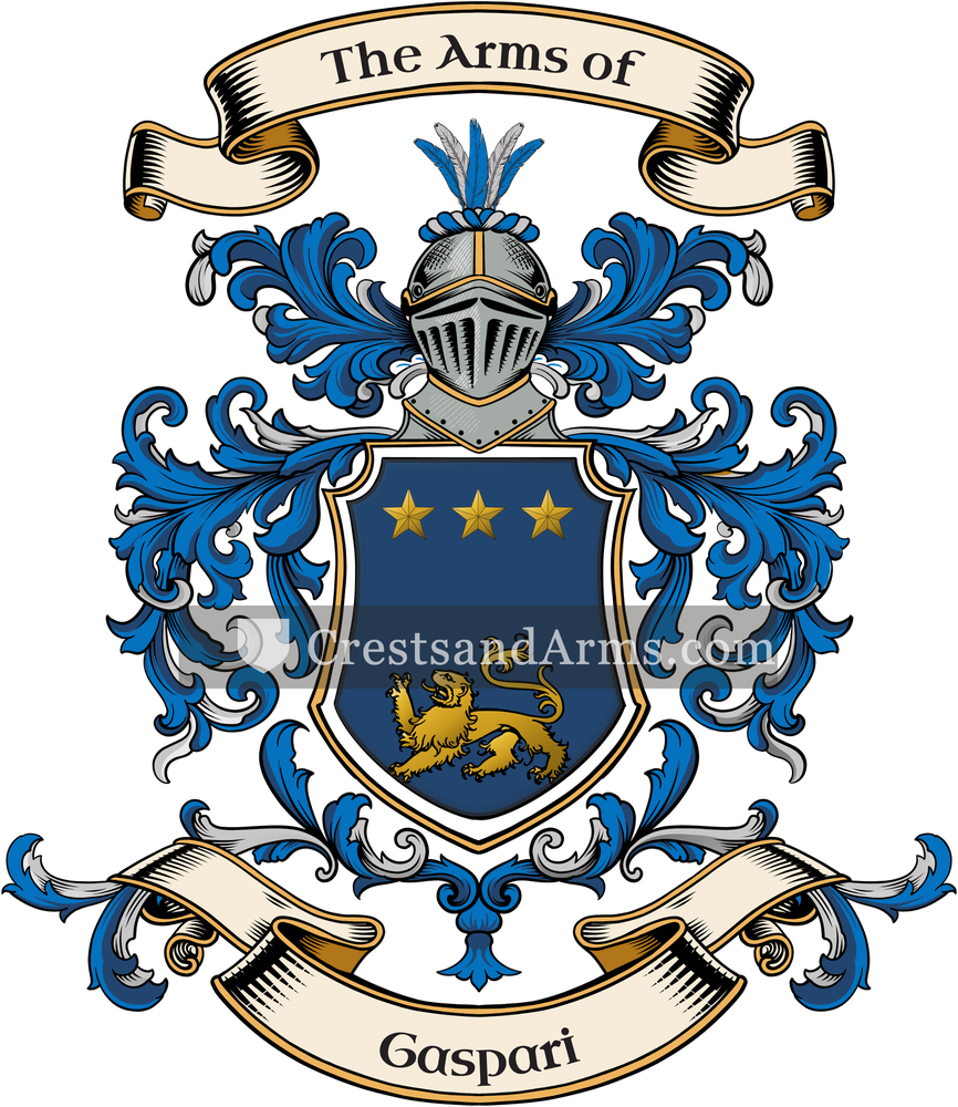 The Gaspari coat of arms, drawn from the recorded blazon