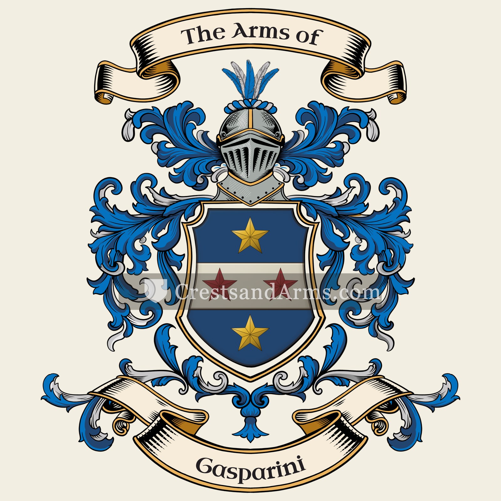 The Gasparini coat of arms, drawn from the recorded blazon
