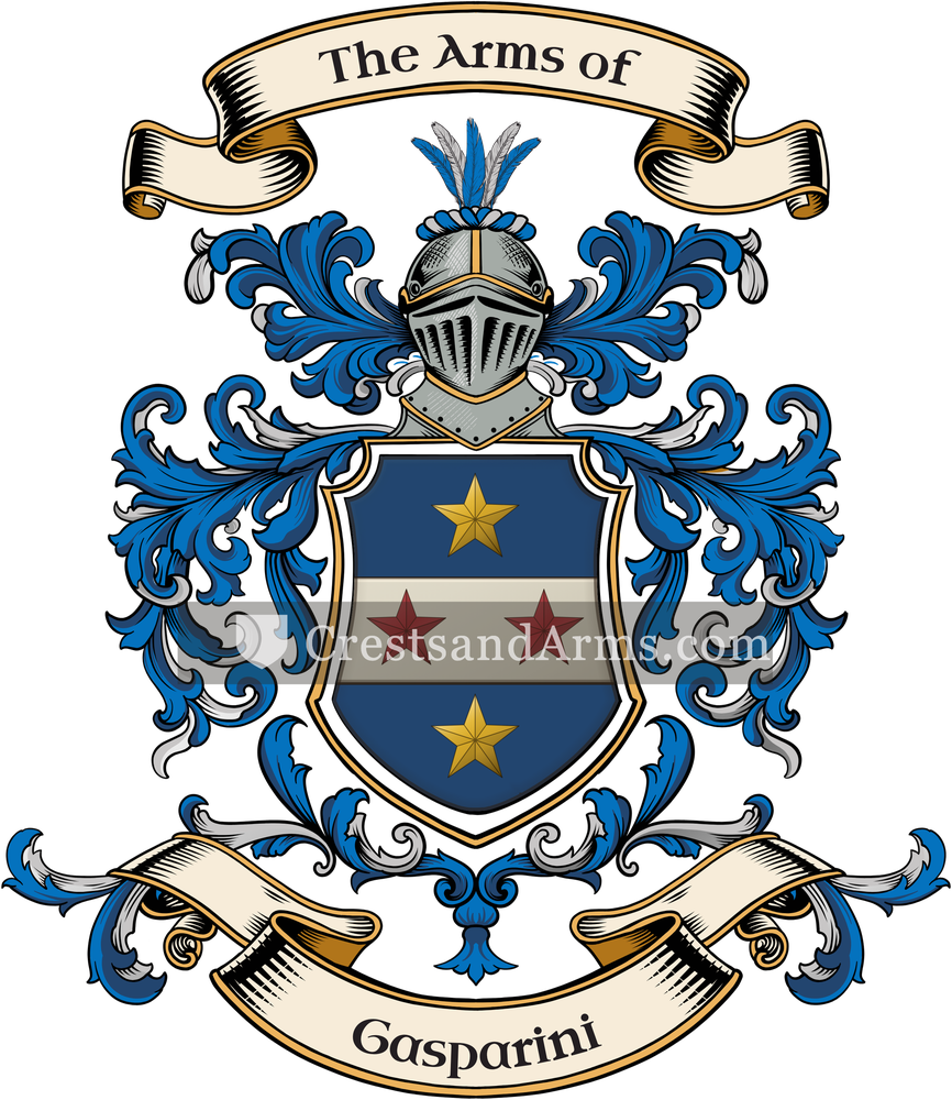 The Gasparini coat of arms, drawn from the recorded blazon
