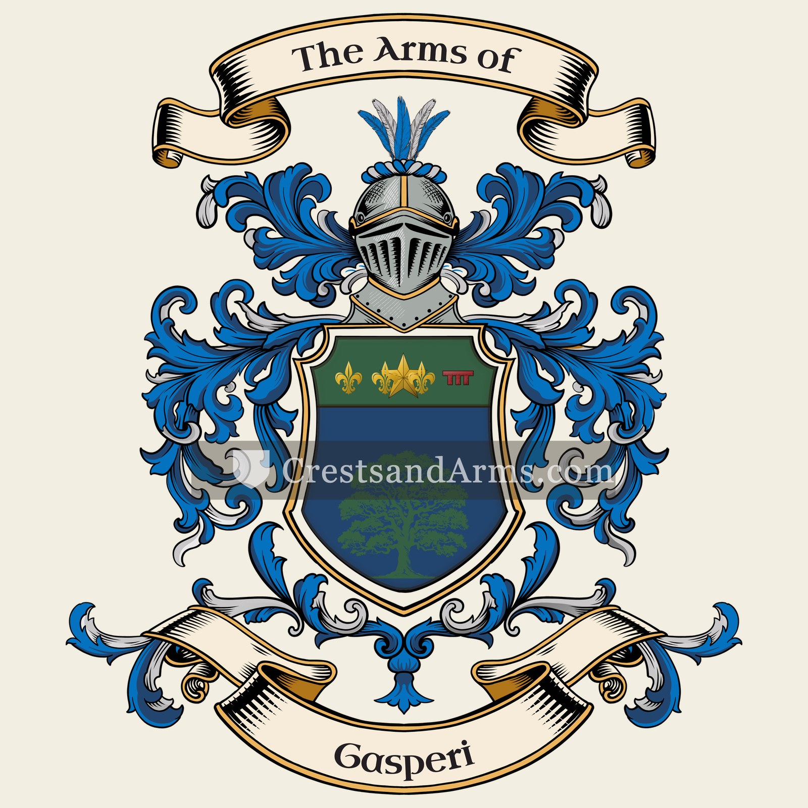 The Gasperi coat of arms, drawn from the recorded blazon