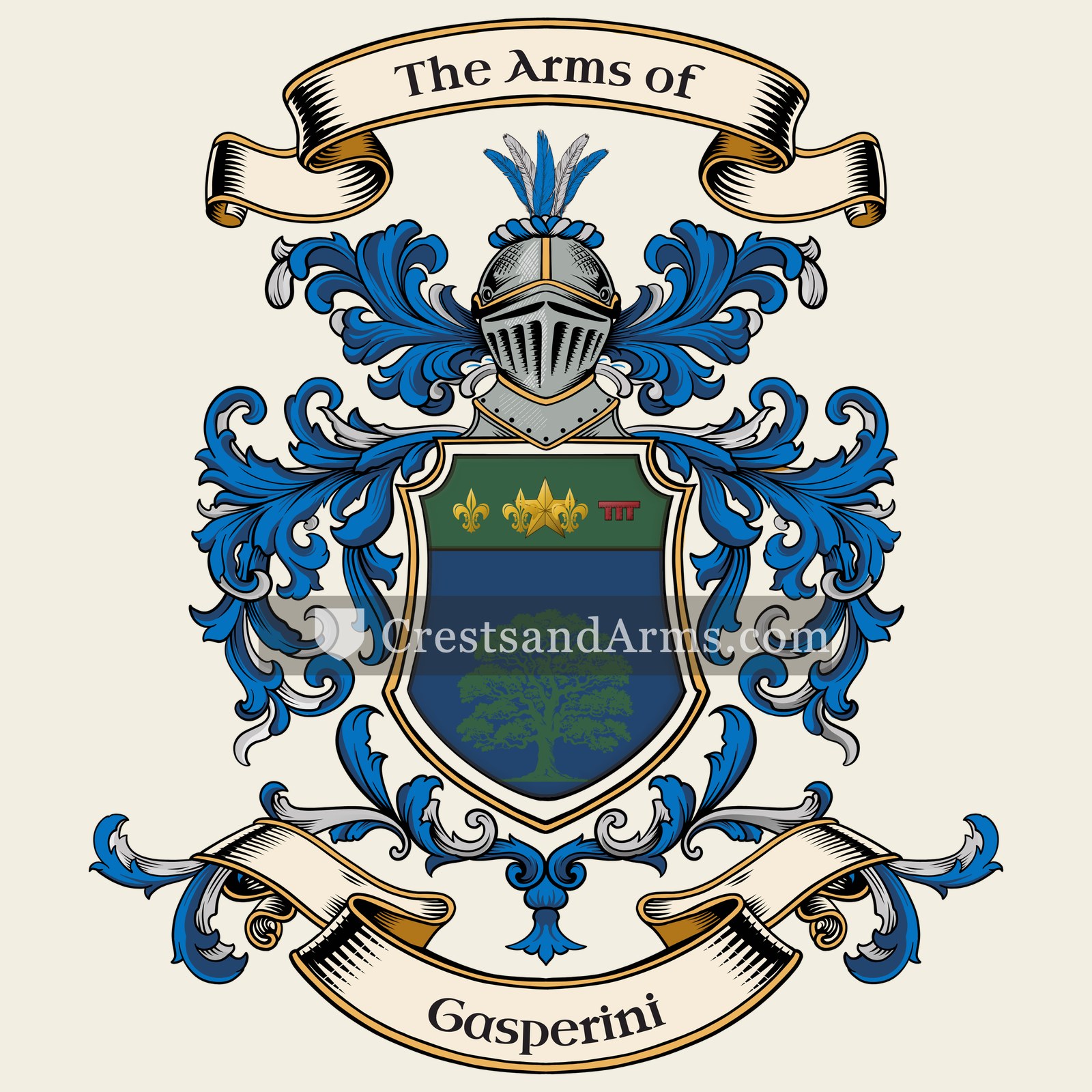 The Gasperini coat of arms, drawn from the recorded blazon