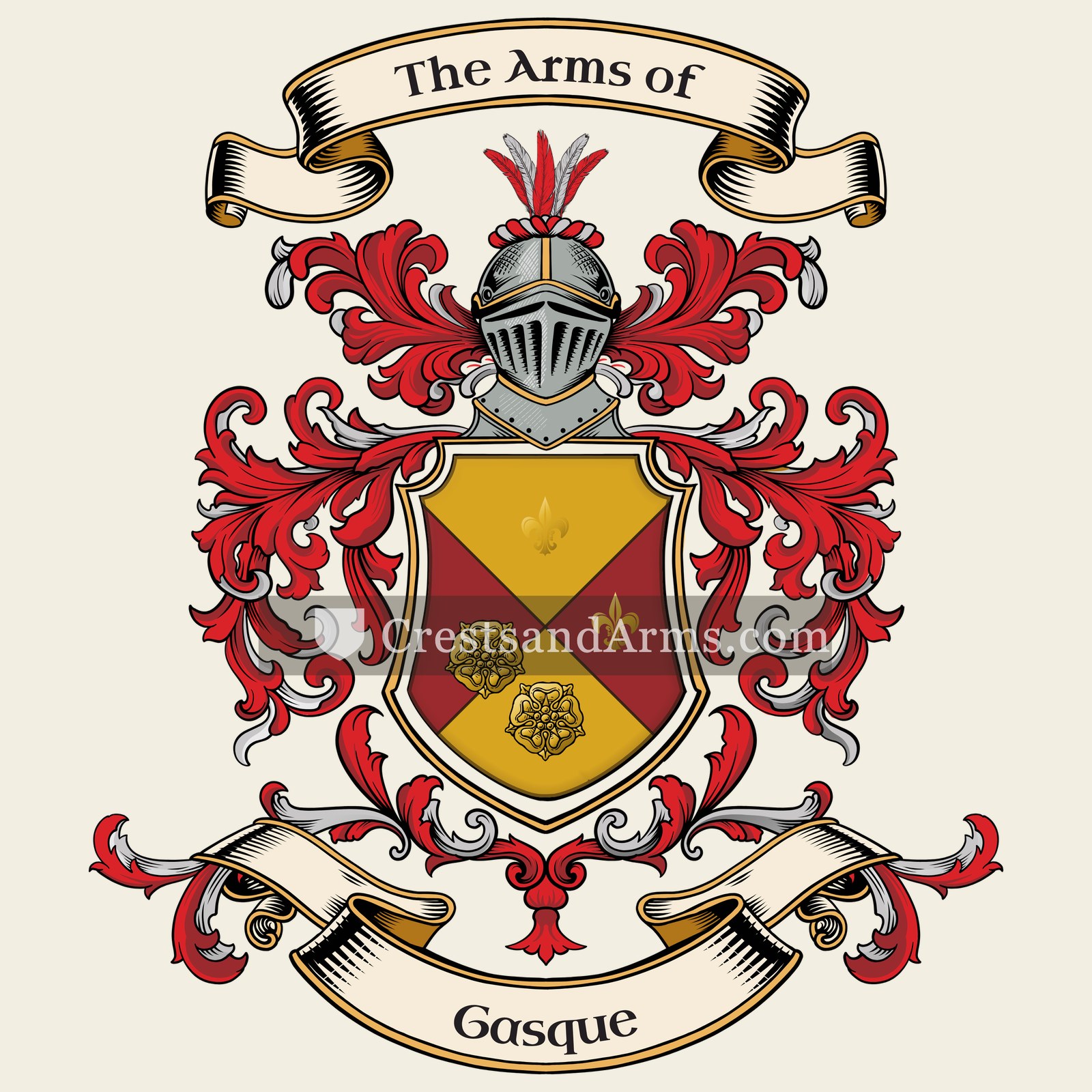 The Gasque coat of arms, drawn from the recorded blazon