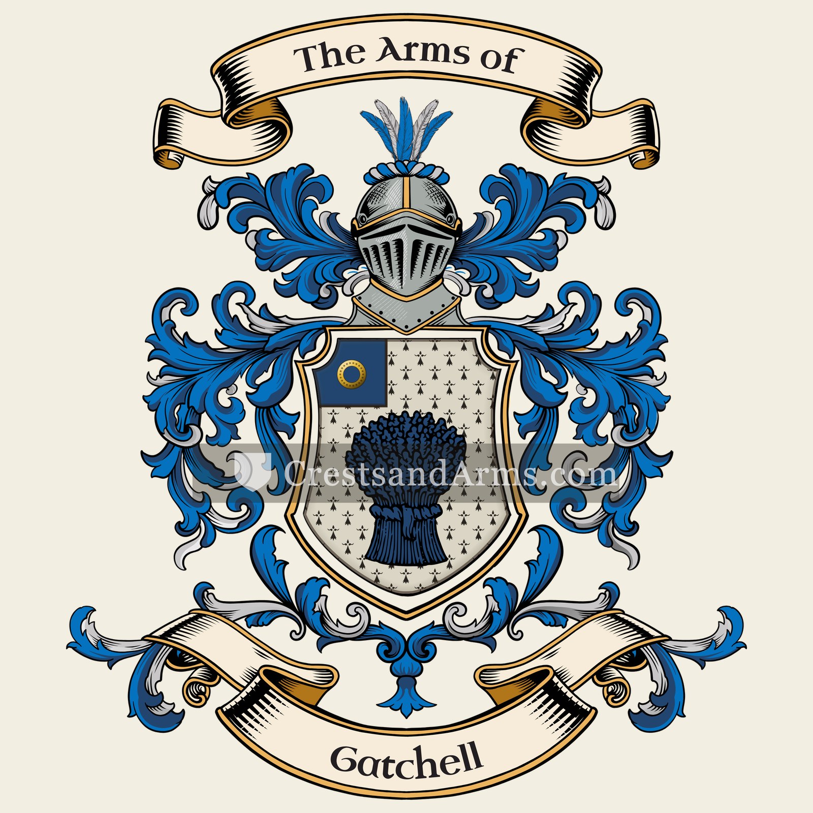 The Gatchell coat of arms, drawn from the recorded blazon