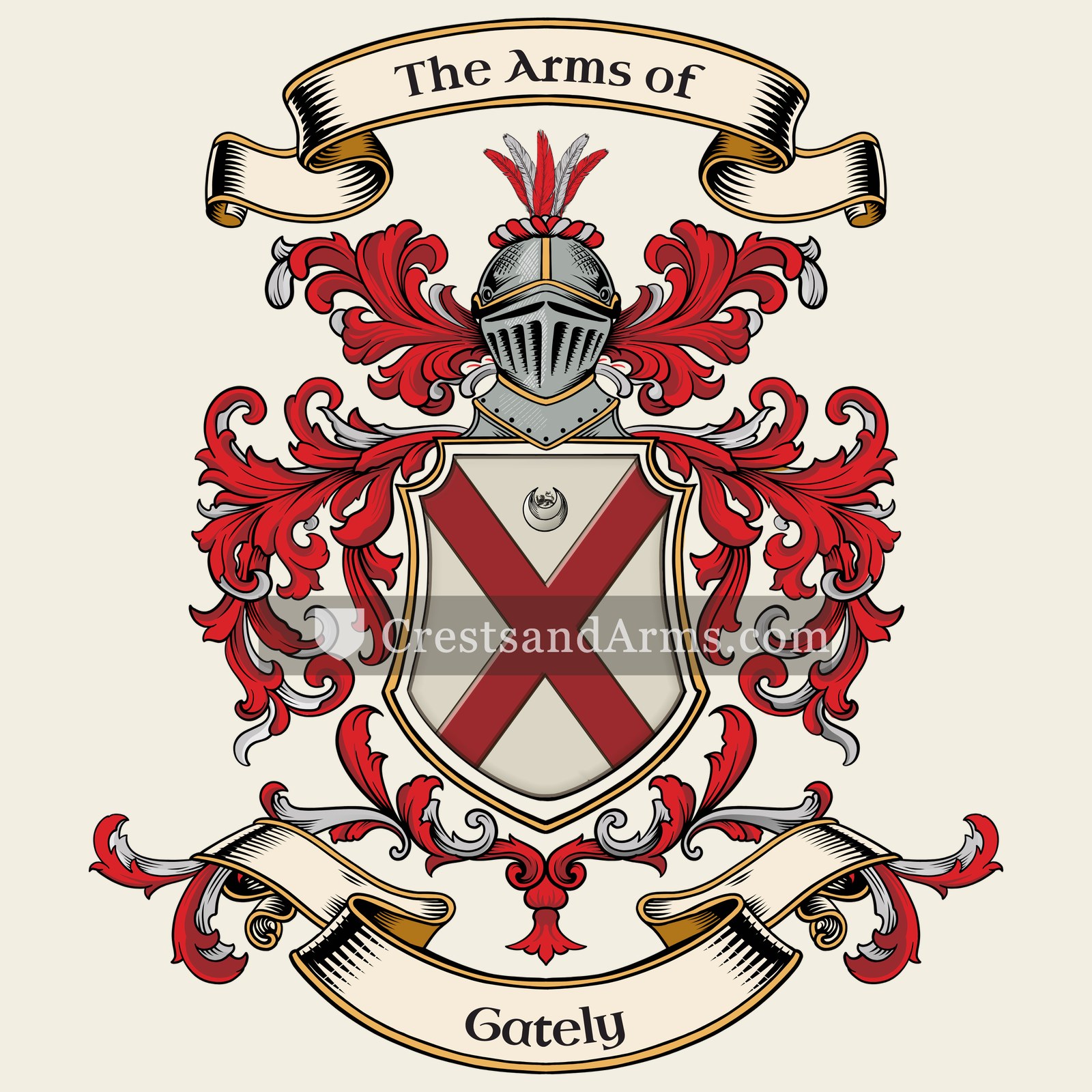 The Gately coat of arms, drawn from the recorded blazon