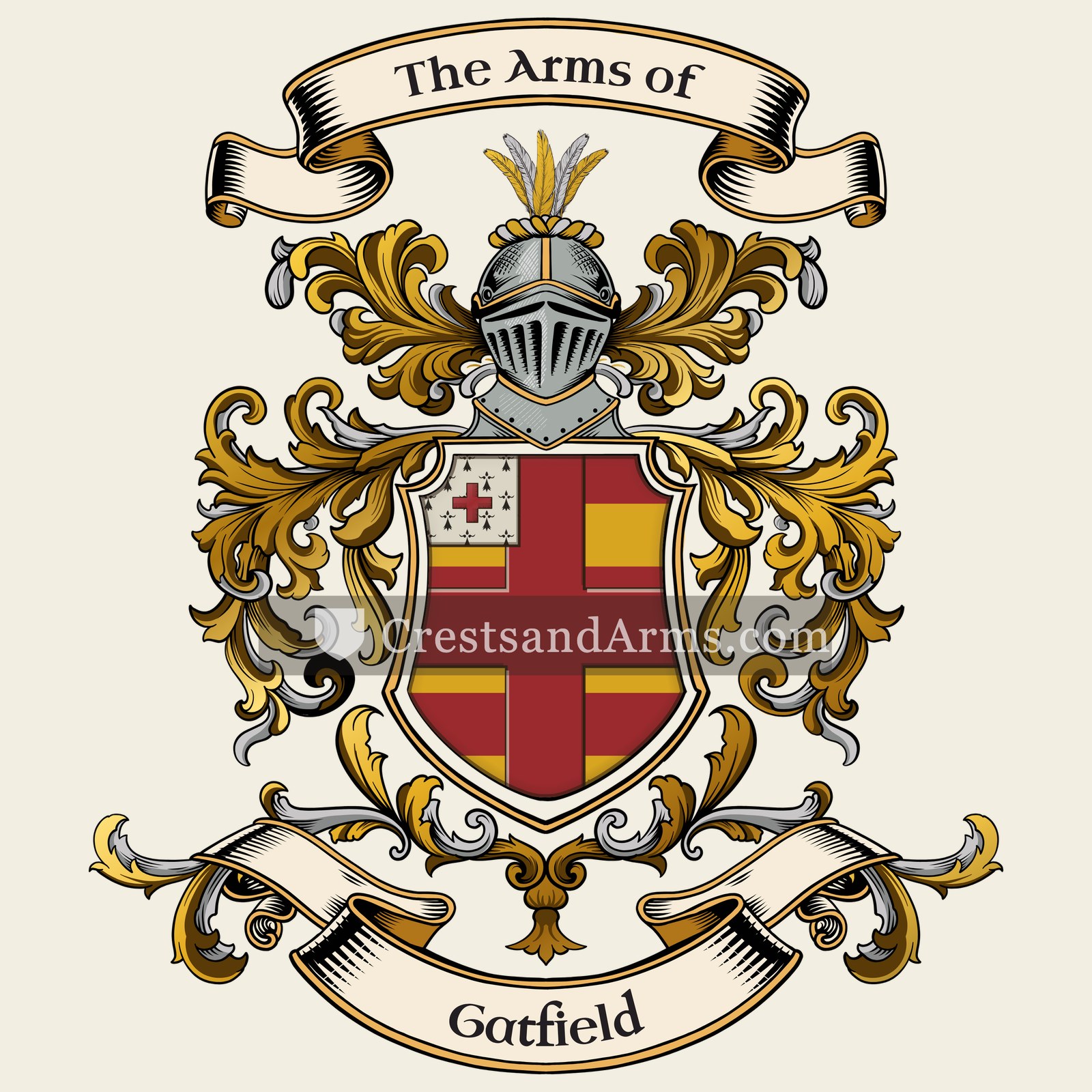 The Gatfield coat of arms, drawn from the recorded blazon