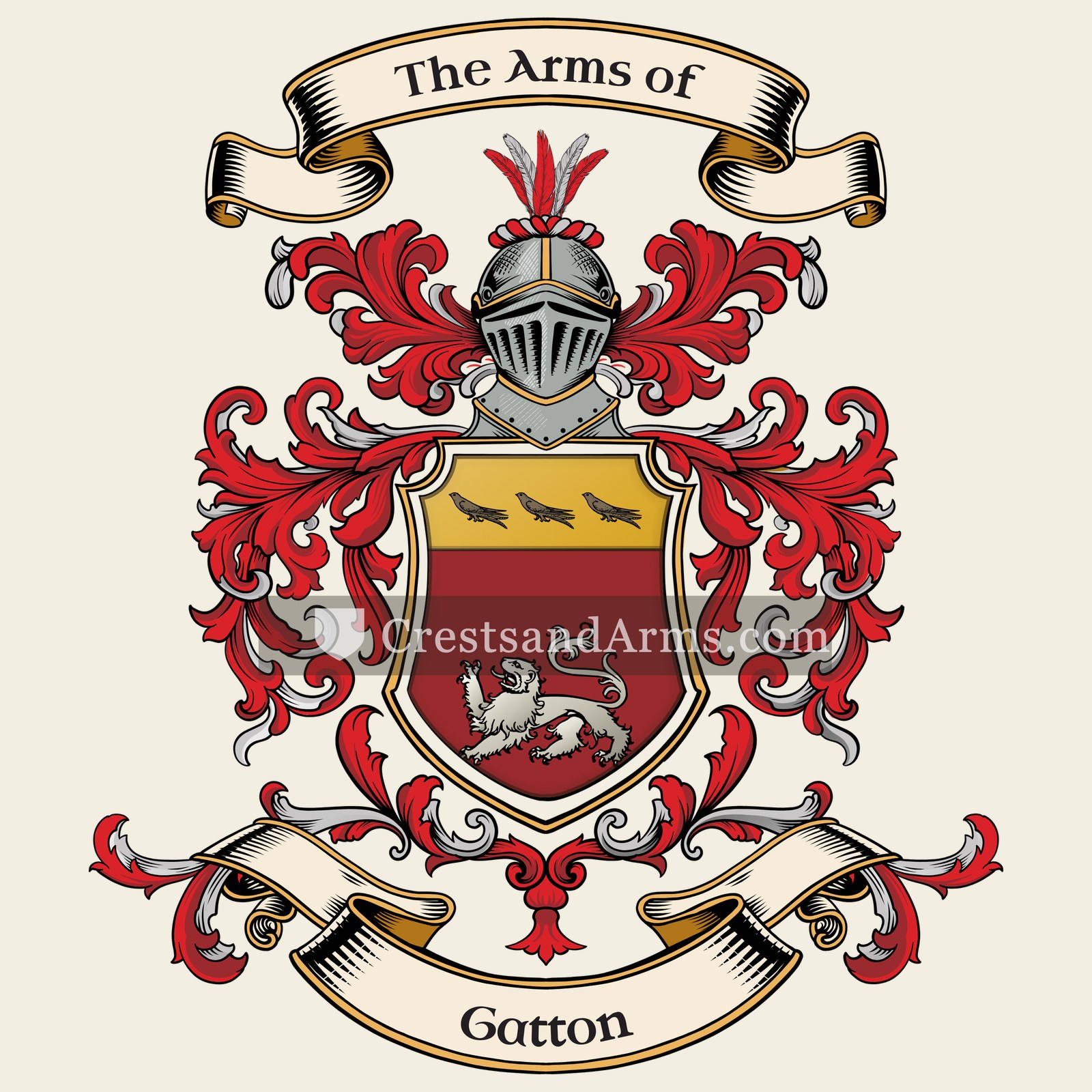 The Gatton coat of arms, drawn from the recorded blazon