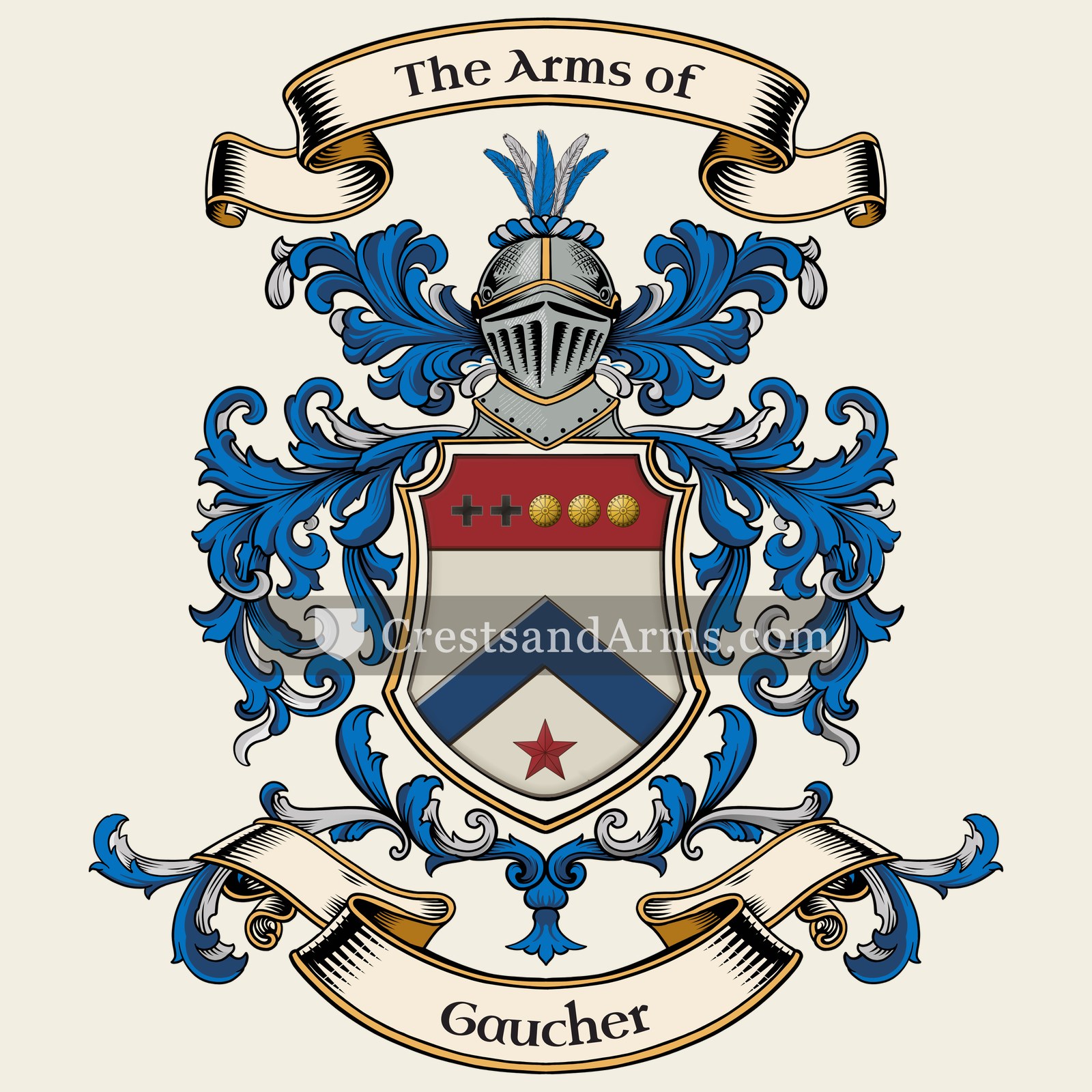 The Gaucher coat of arms, drawn from the recorded blazon