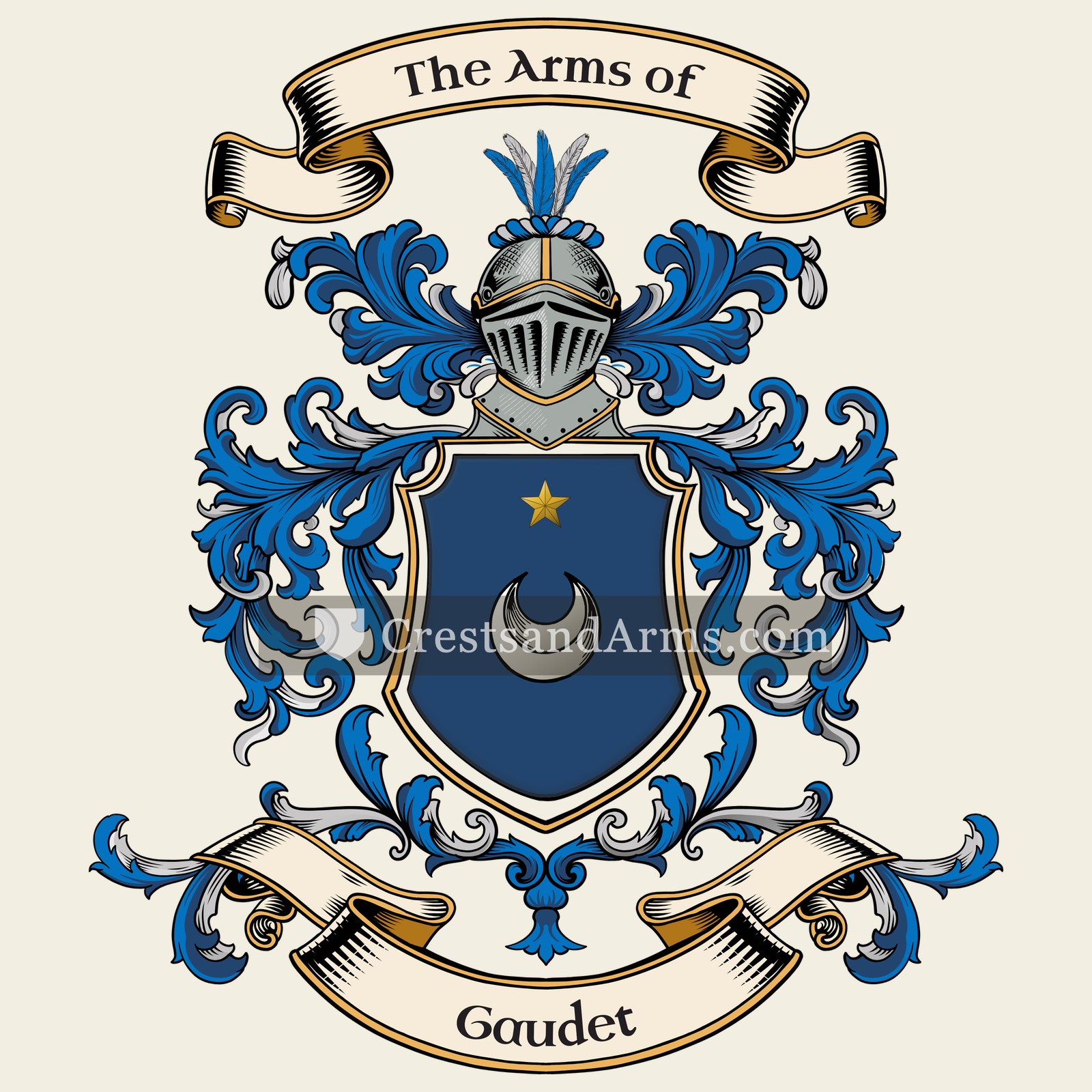 The Gaudet coat of arms, drawn from the recorded blazon