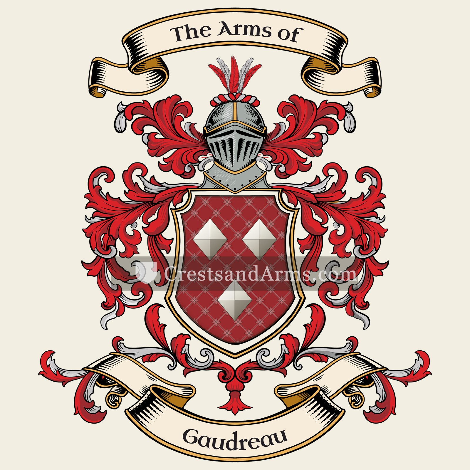 The Gaudreau coat of arms, drawn from the recorded blazon