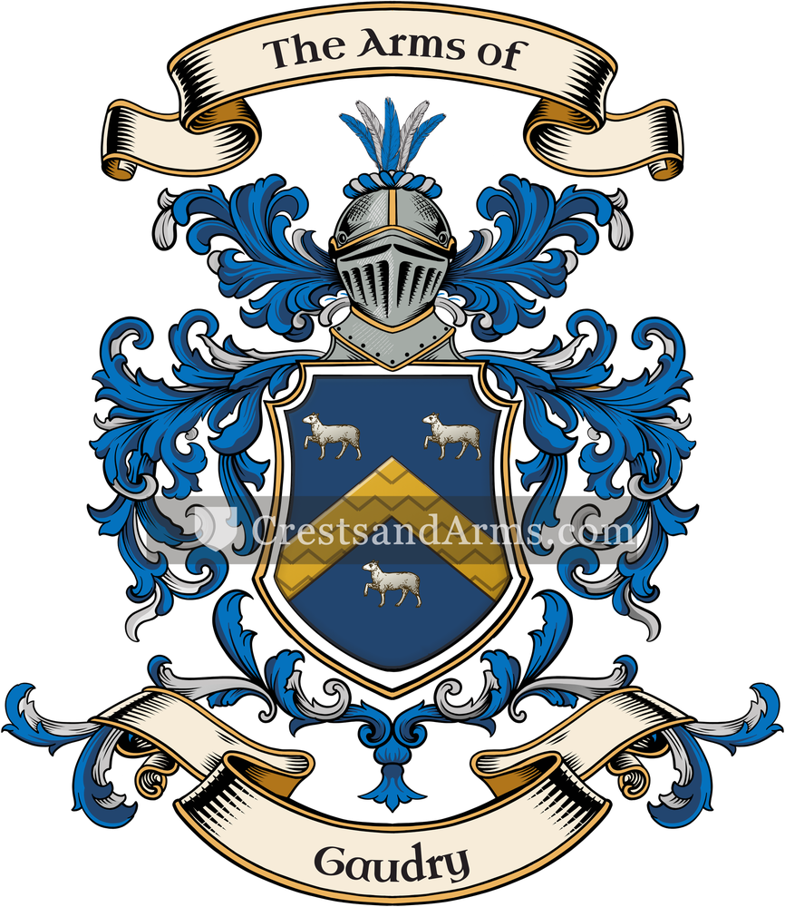 The Gaudry coat of arms, drawn from the recorded blazon